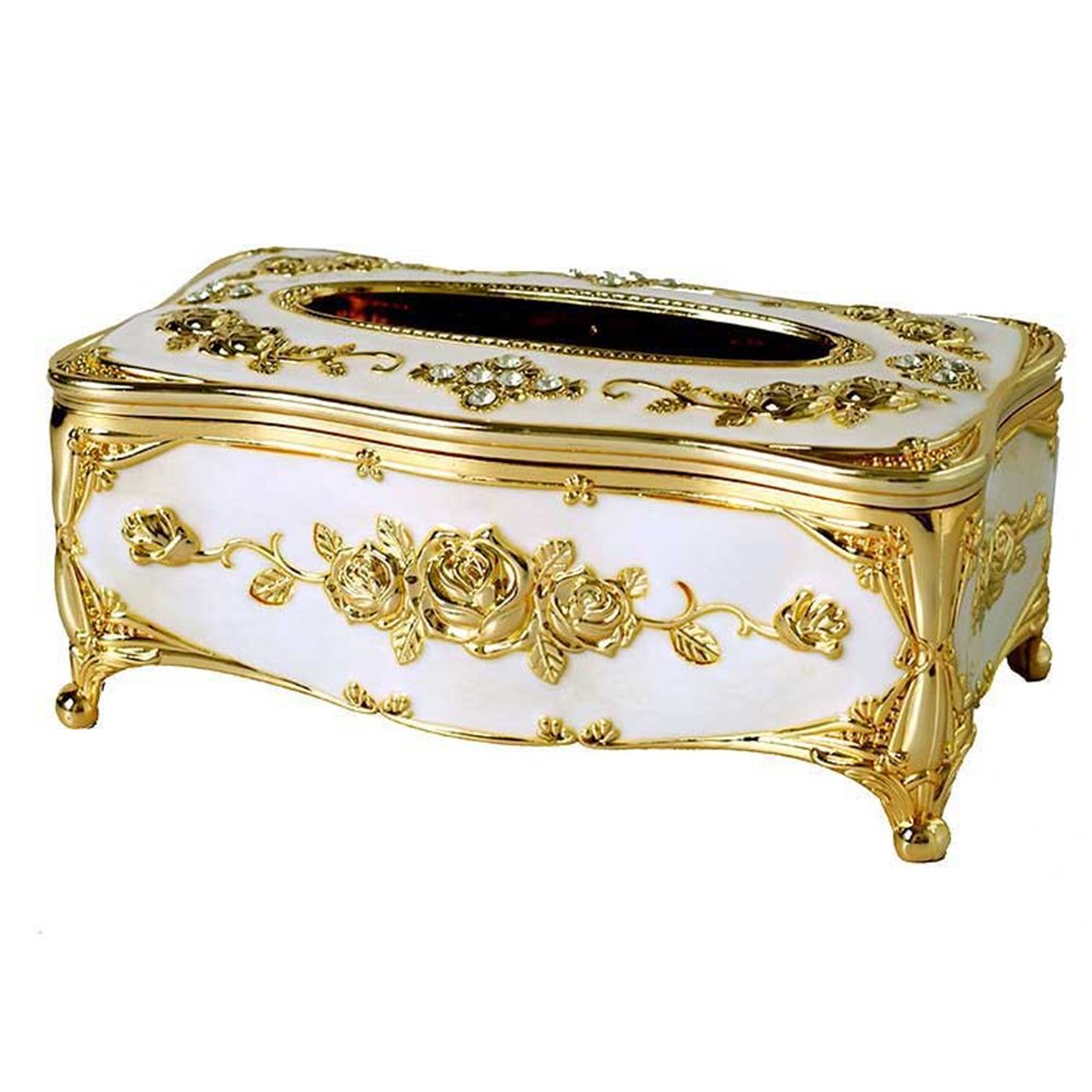 Golden Rose Tissue Box Cover Holder - Elegant Napkin Dispenser & Home Organizer for Living Room, Bathroom, and Office Decor