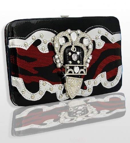 Red & Black Zebra Print Western Style Buckle Wallet for Women & Men - Stylish Cowboy Bifold Leather Wallet for Everyday Use, Travel & Country Music Festivals