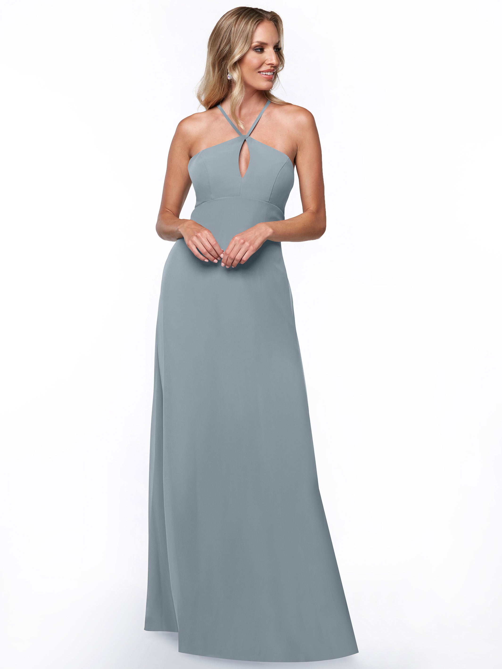 Elegant A-Line Chiffon Bridesmaid Dress with Keyhole Halter Neckline - Perfect for Weddings, Formal Events & Special Occasions