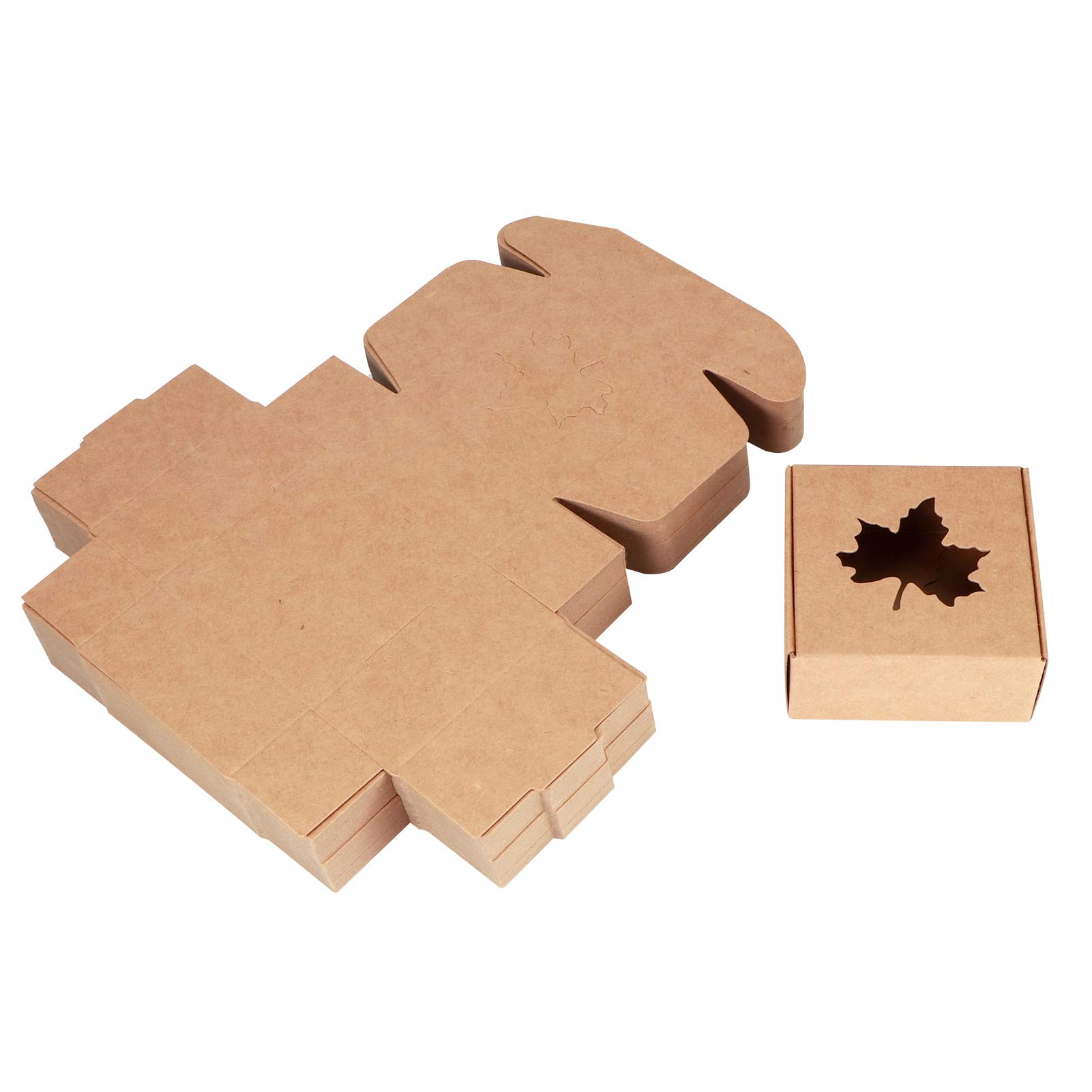 Okuyonic Maple Leaf Pattern Kraft Paper Gift Box - Handmade Cookies & Cake Packaging - Perfect for Holiday Gifts, Party Favors, and DIY Crafts