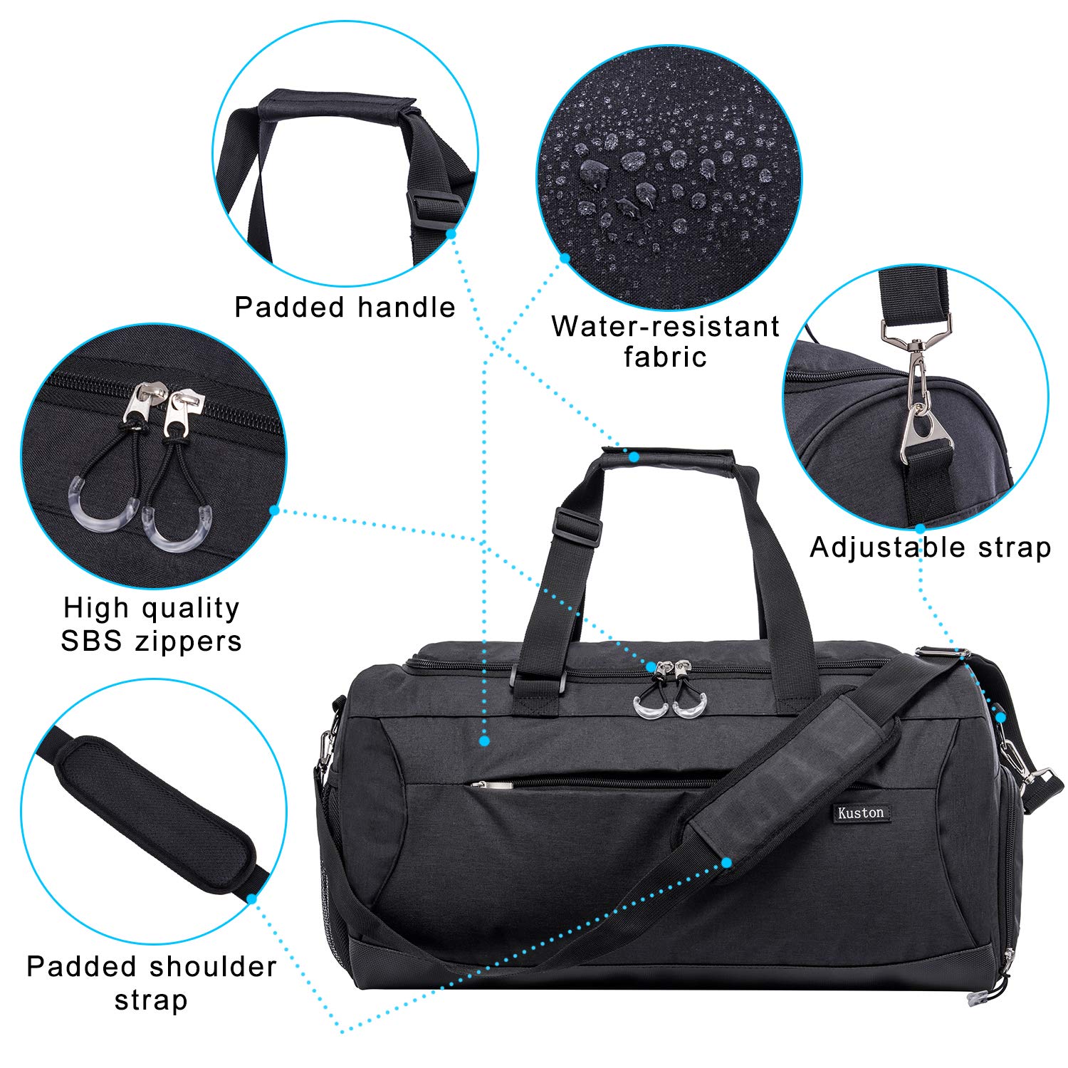 Kuston Sports Gym Bag with Shoes Compartment & Wet Pocket - Durable Gym Duffel Bag for Men & Women - Perfect for Workout, Travel & Overnight Trips