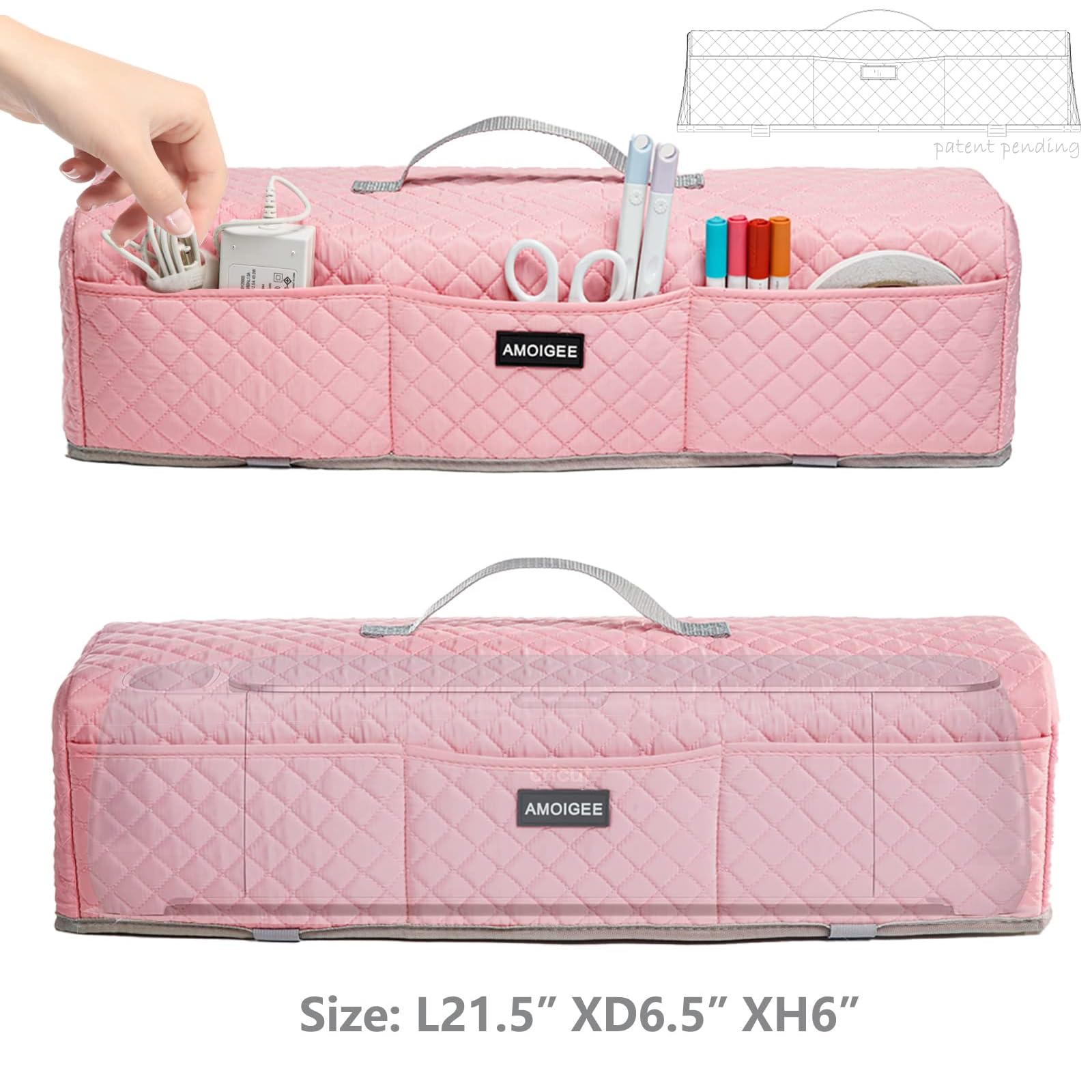 AMOIGEE Padded Dust Cover for Cricut Maker, Maker 3, Explore 3, Explore Air 2 - Machine Protective Cover for Cricut Accessories & Tools (Pink) - Perfect for Crafting, Scrapbooking & DIY Projects