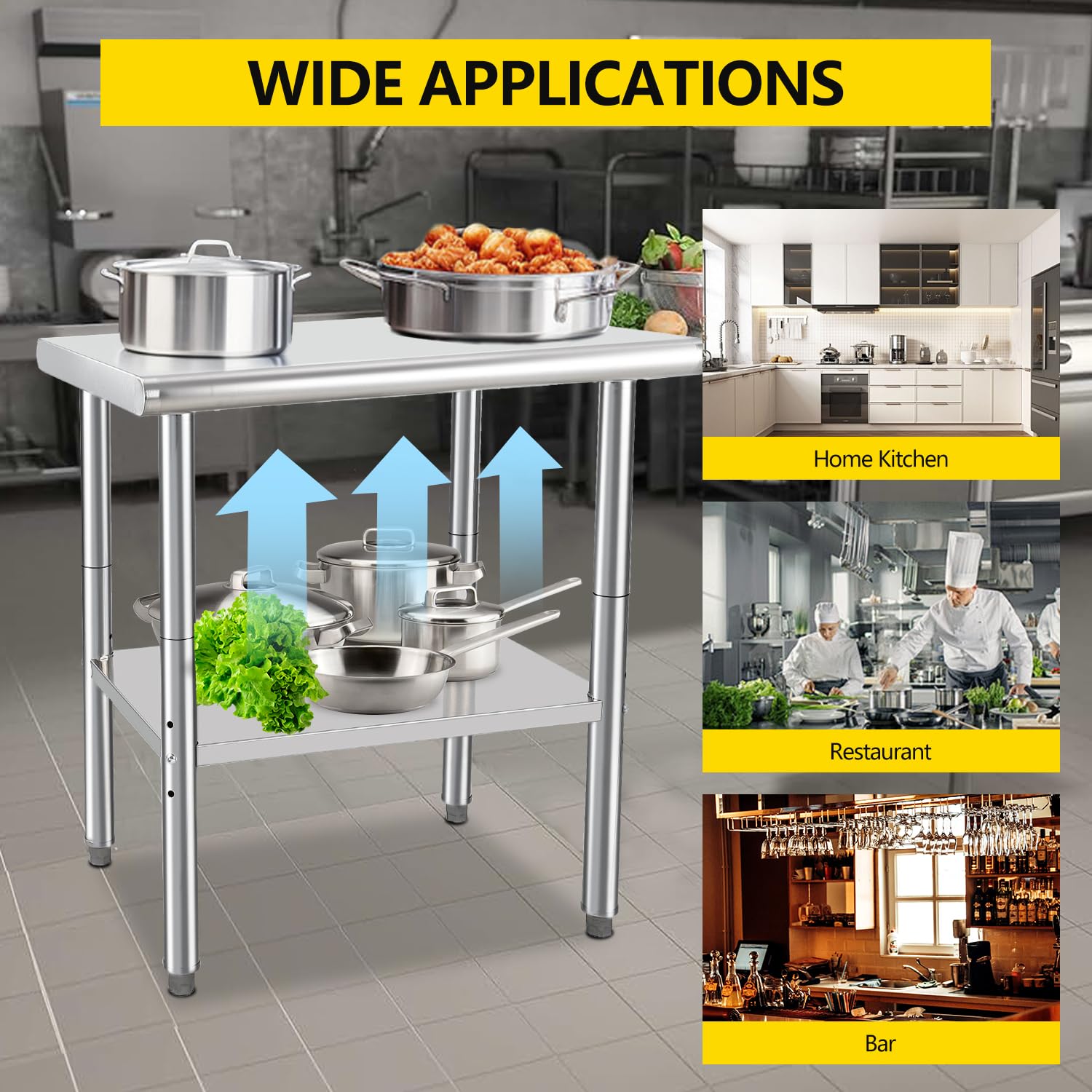 Stainless Steel Prep Table 24x30 Inches - NSF Certified Commercial Workstation with Adjustable Undershelf for Restaurant, Kitchen, Hotel & Home Use - Durable Metal Work Table for Food Prep, Cooking & Baking