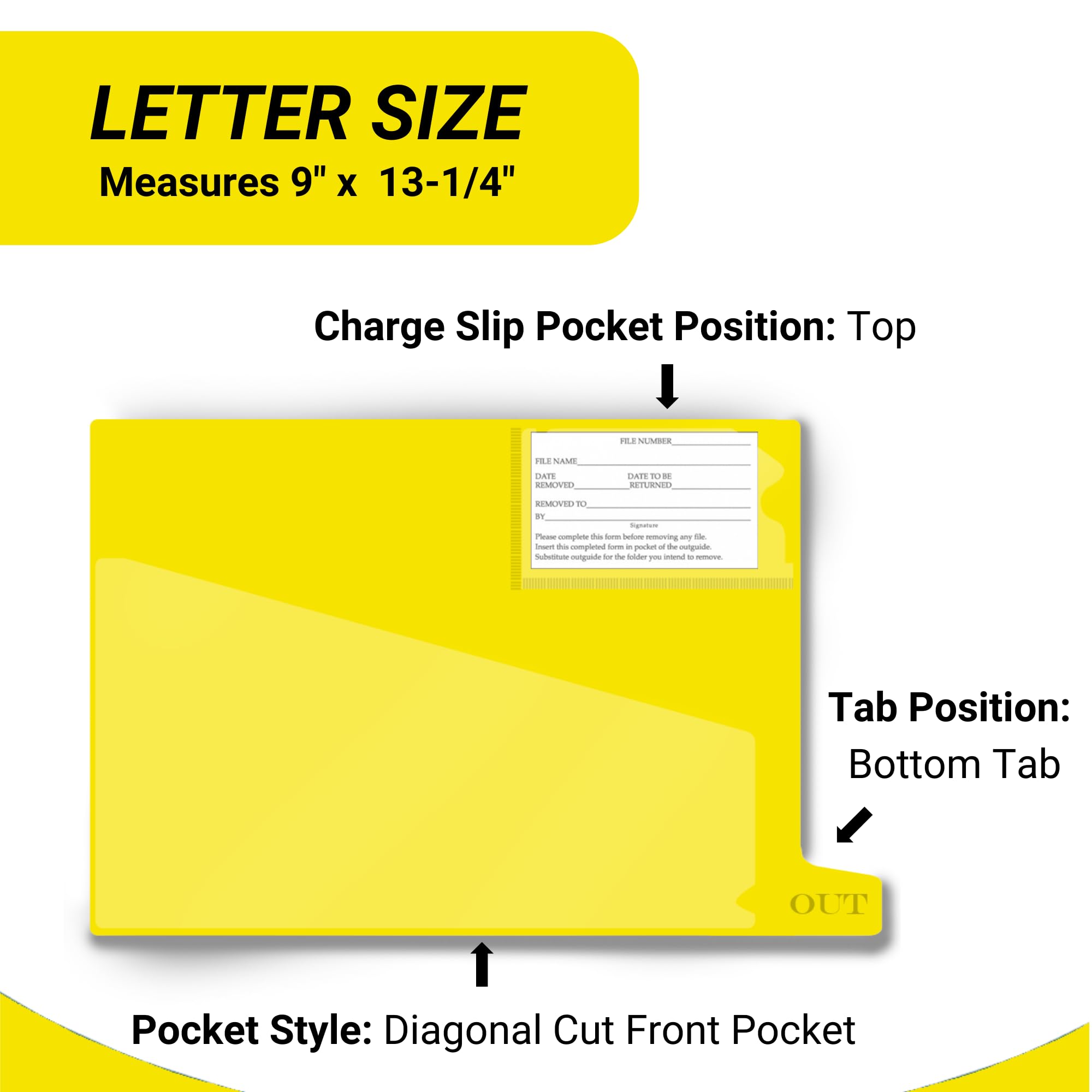 Doctor Stuff - Small Bottom Tab Vinyl Outguides with Diagonal Cut Front Pocket & Top Charge Out Slip Pocket | Letter Size 9