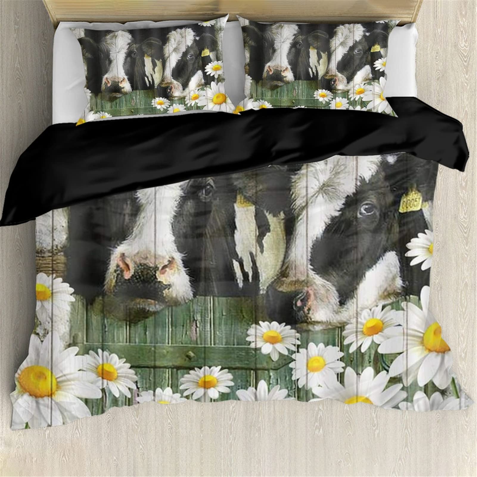 Premium Cow & Daisy Print Luxury Bedding Set - Soft Comforter Cover with 2 Pillow Shams, Breathable Quilt Cover for Kids' Bedroom, Nursery or Guest Room | Cute Farm Animal Themed Bedding for Boys & Girls