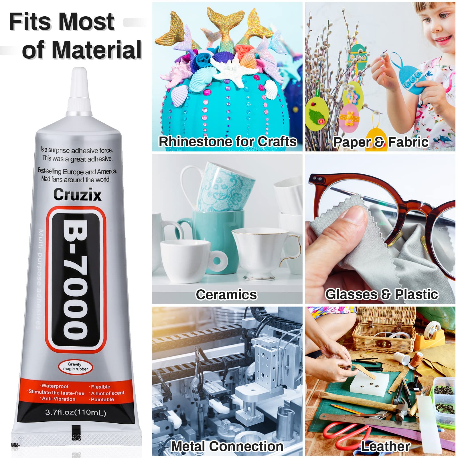 B7000 Jewelry Bead Glue - Clear 3.7 fl oz (110ml) Multipurpose Super Strong Adhesive for Rhinestones, Fabric, Metal, Stone, Nail Art, Wood & Glass - Perfect for DIY Jewelry Making, Craft Projects & Home Repairs