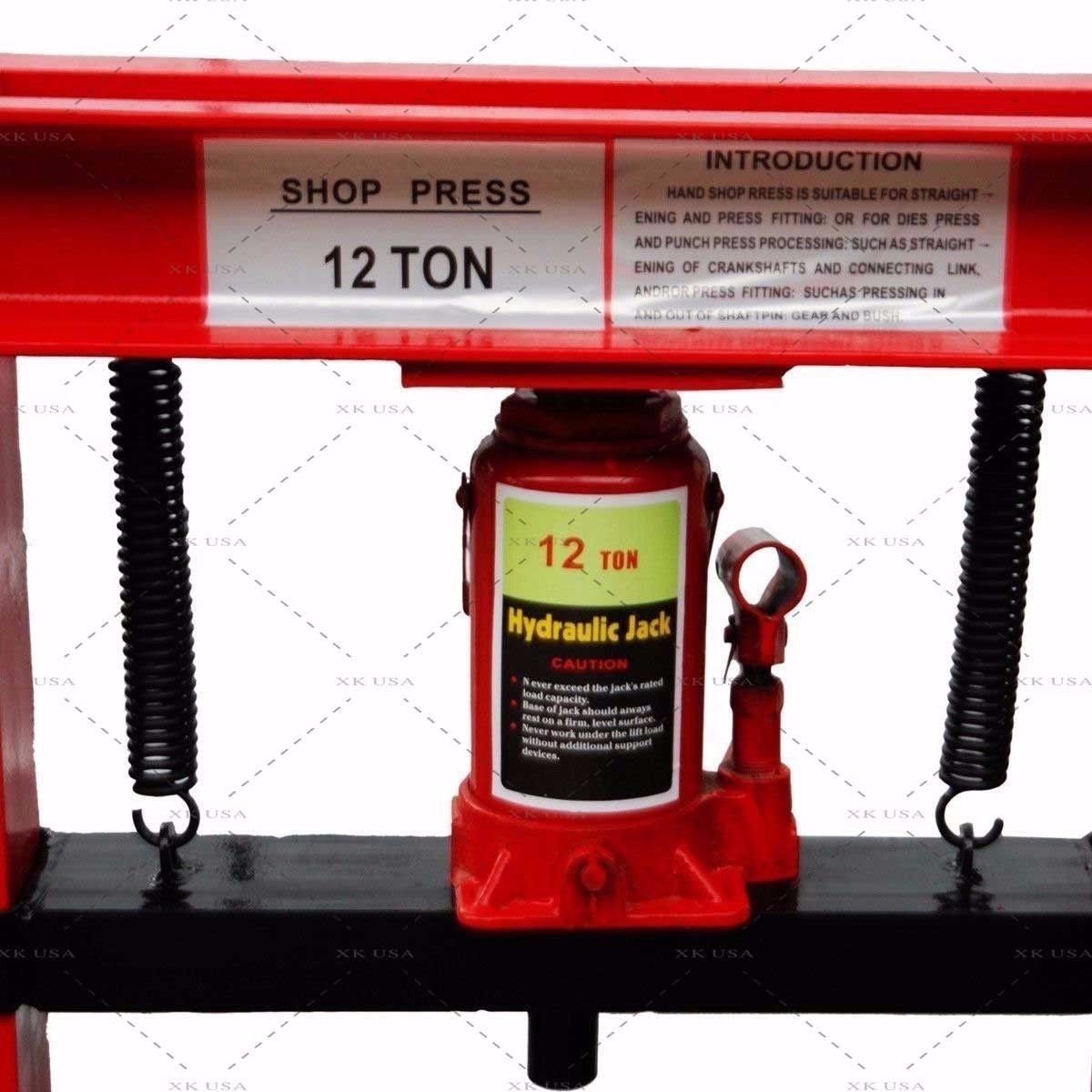 12 Ton Hydraulic Shop Press with H-Frame & Steel Plates - Heavy Duty Floor Press for Metalworking, Woodworking, and Automotive Repair (Works with Hydraulic Jack)