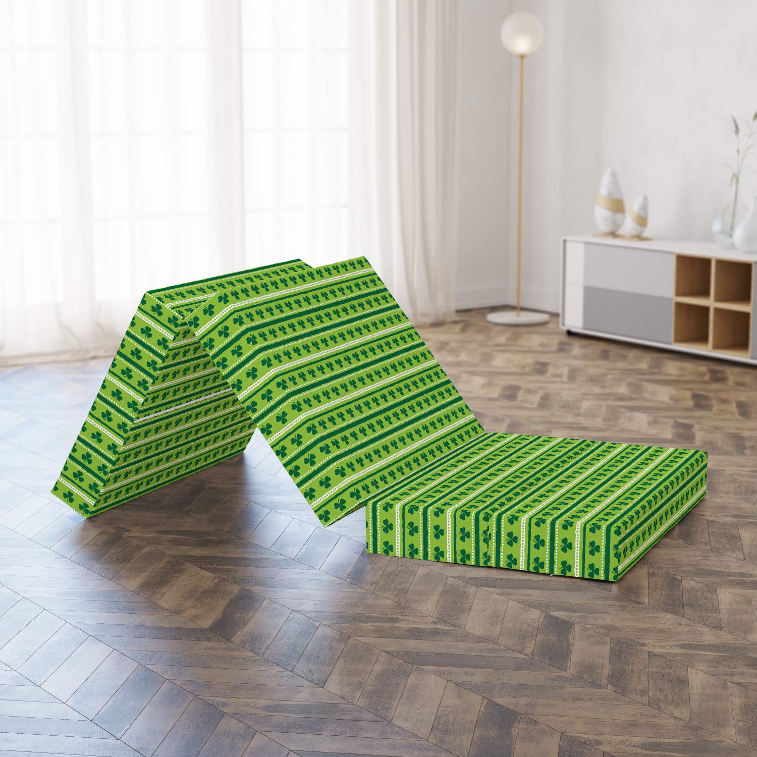 Ambesonne Foldable Mattress - Traditional Irish Clovers Design, 74.8