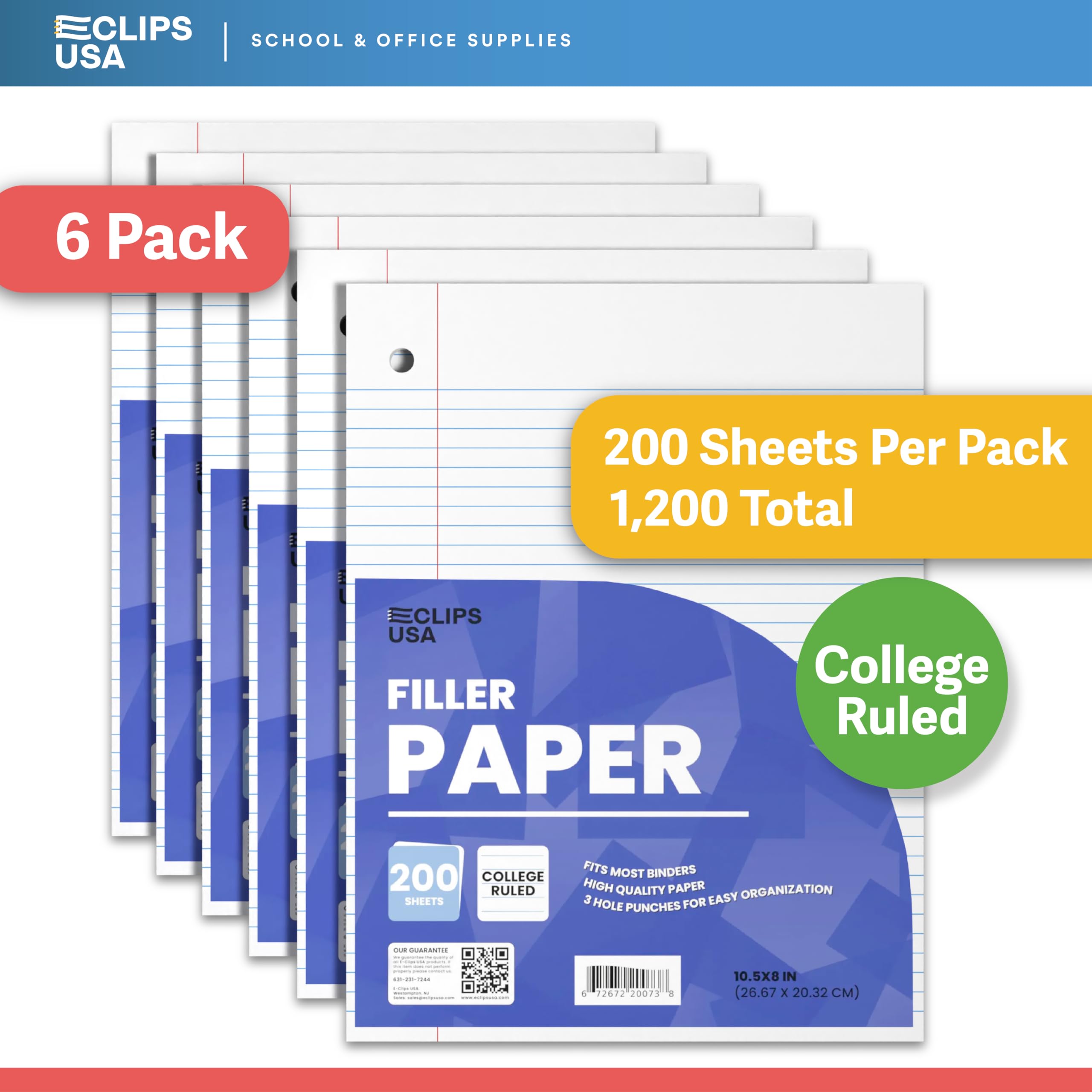 College Ruled Notebook Paper 6 Pack - 10.5