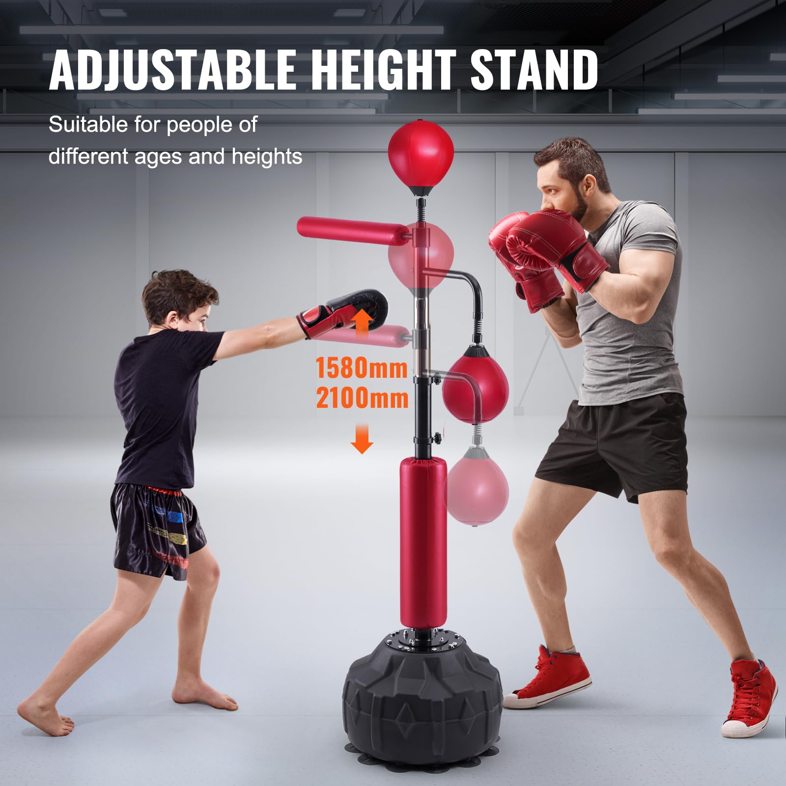 VEVOR Adjustable Free Standing Punching Bag with Stand & Boxing Gloves - Speed Reflex Trainer for Teens & Adults - Home Gym Workout Equipment for Boxing Training, Cardio & Fitness - Perfect for Basement, Garage or Backyard Training