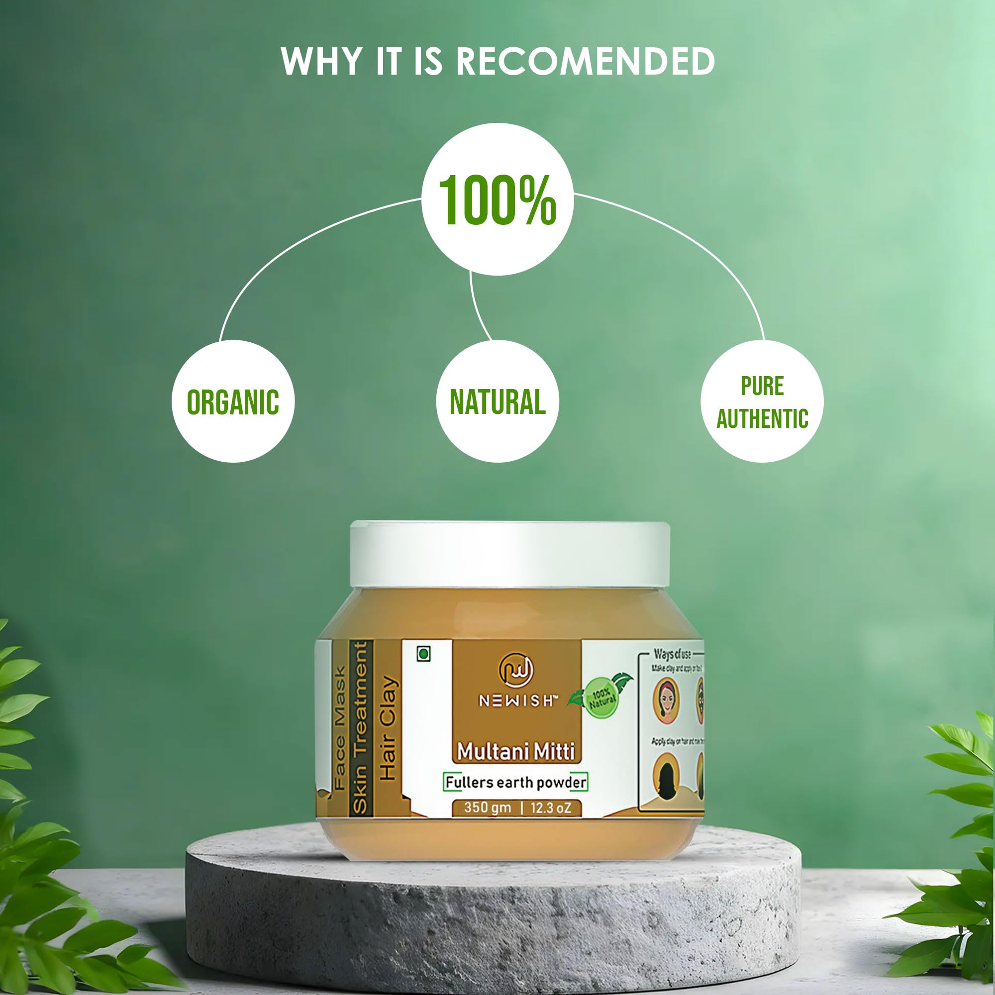 100% Pure & Natural Multani Mitti Powder for Skin & Face | Fuller's Earth Clay Mask | Suitable for All Skin Types | 350g | Deep Cleansing, Oil Control & Glowing Skin | DIY Beauty & Spa Treatment