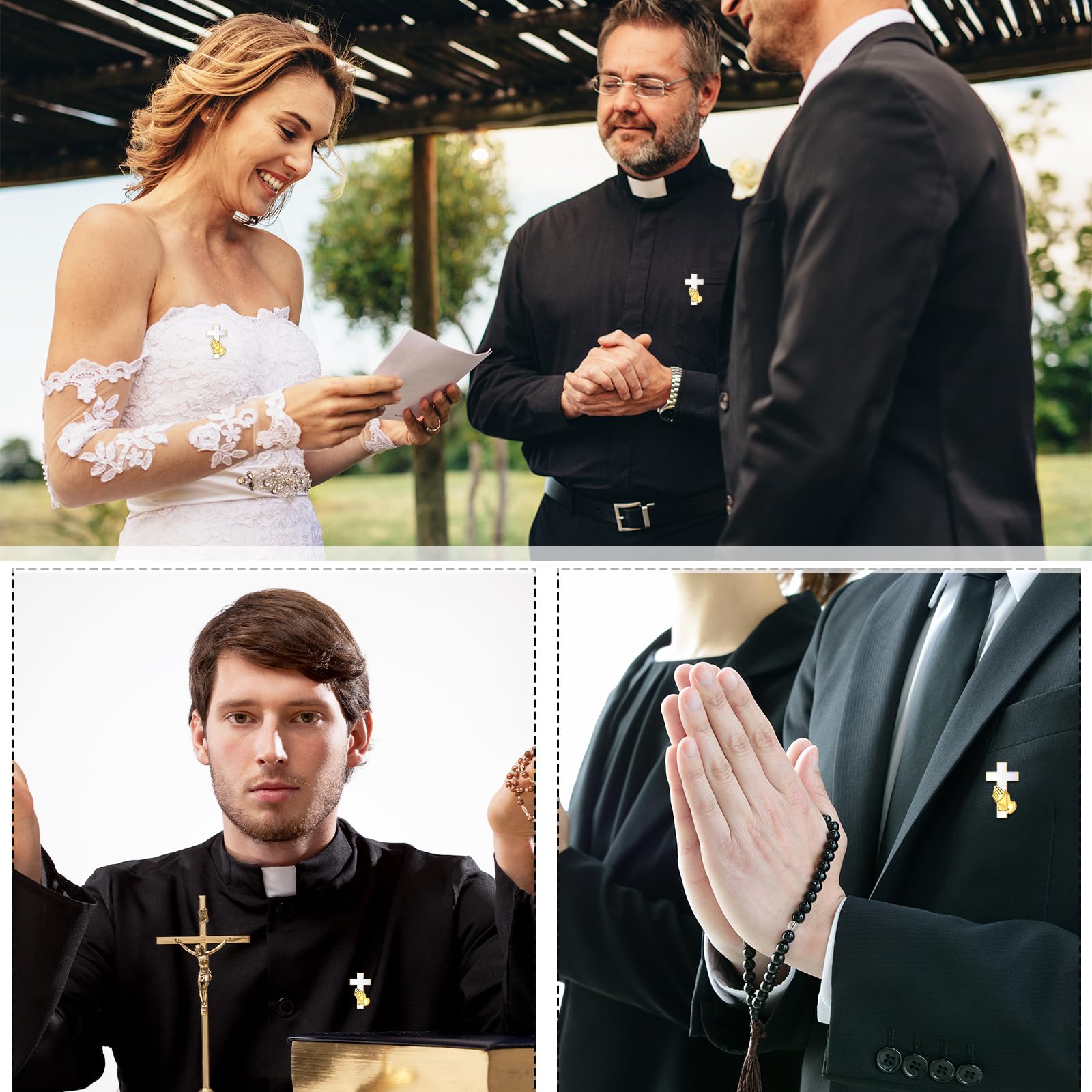 50 Sets Gold Christian Praying Hands Cross Lapel Pins - Bulk Religious Hat Pins for Men & Women - Perfect for Funerals, Baptisms, Chaplain Services & Church Events