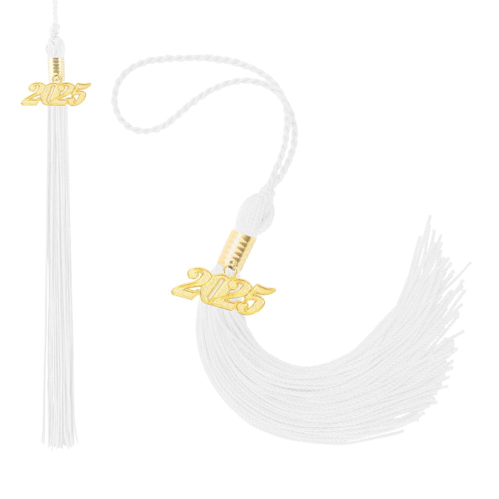 2025 Graduation Tassel Set - 2 Pack White Tassels with Gold 2025 Charm for Graduation Caps, Hats & Decorations - Perfect for Graduation Ceremonies, Parties & School Events