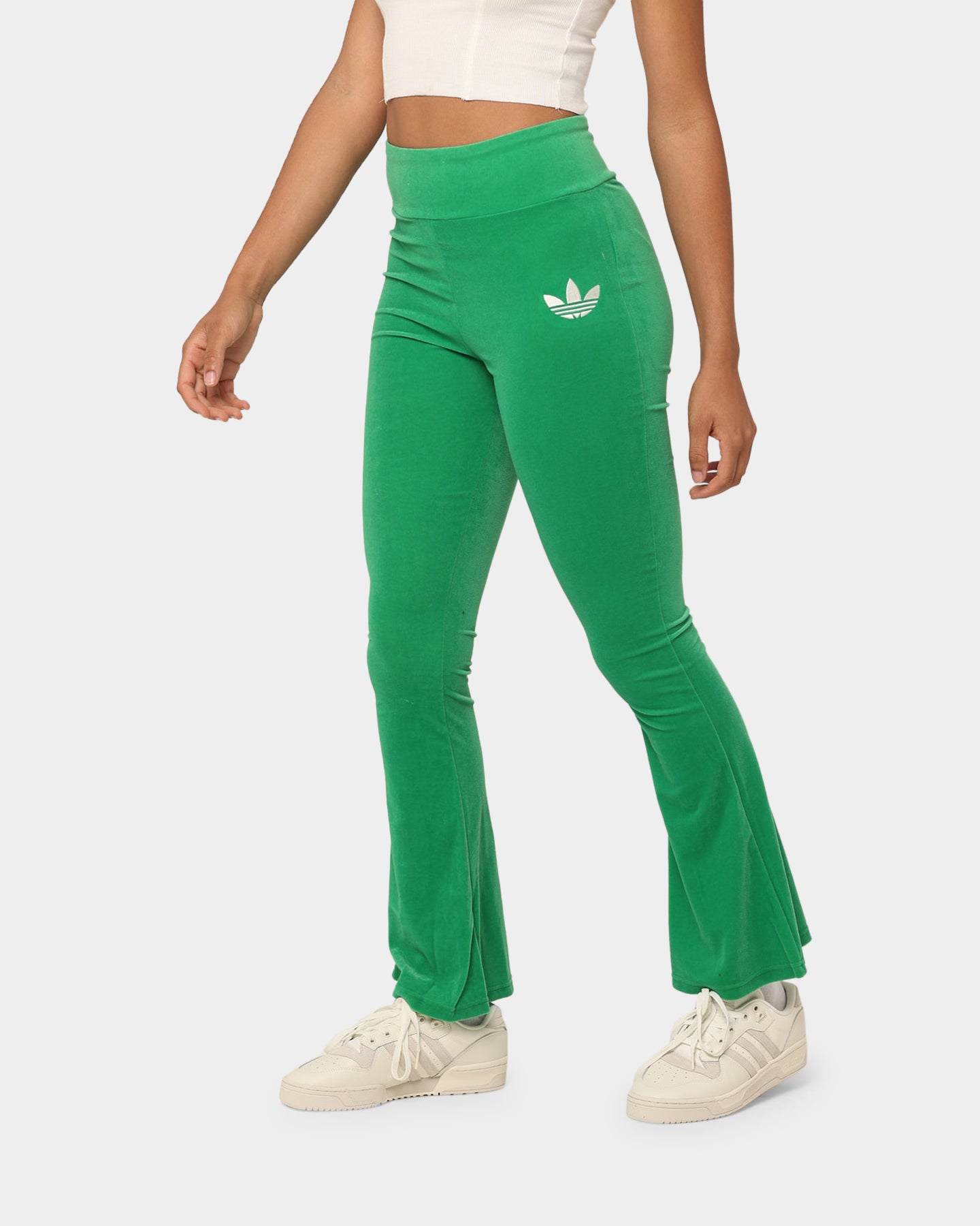 Adidas Women's High Waist Flared Yoga Pants - Stretchy Athletic Leggings for Running, Gym & Lounge - Green
