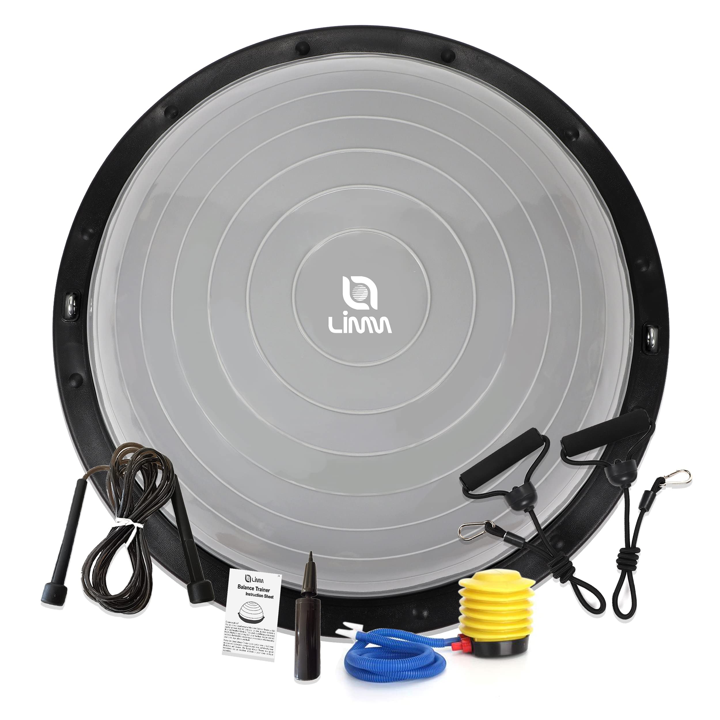 Limm Half Ball Balance Trainer with Resistance Bands & Jump Rope - Yoga Exercise Ball for Core Strength, Squats, Push Ups, Pilates & Balance Training - Perfect for Home Gym, Office Workouts & Physical Therapy