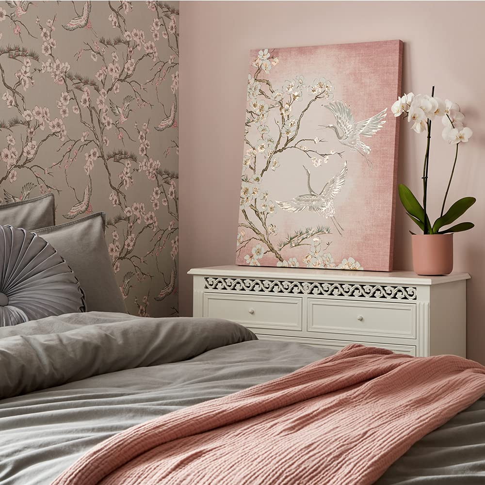 Elegant Pink Crane Canvas Wall Art for Living Room Decor - Perfect for Home, Office & Bedroom Aesthetic