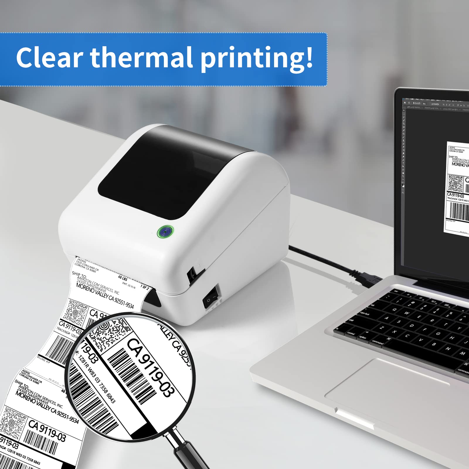 Wireless 4x6 Bluetooth Thermal Shipping Label Printer for Packages - Compatible with iPhone, PC, MAC (USB), Works with eBay, Amazon, Shopify, Etsy, UPS & USPS Barcode - Perfect for Home Business, E-commerce Sellers & Small Business Shipping Needs