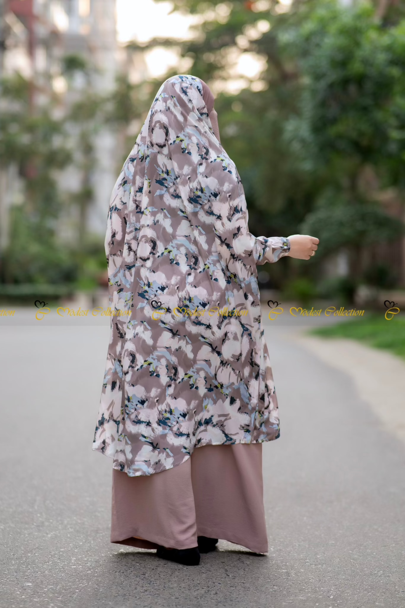 French Cut Unjila Jilbab - Printed Burgundy No Niqab Islamic Dress for Women | Modest Prayer Abaya & Everyday Wear