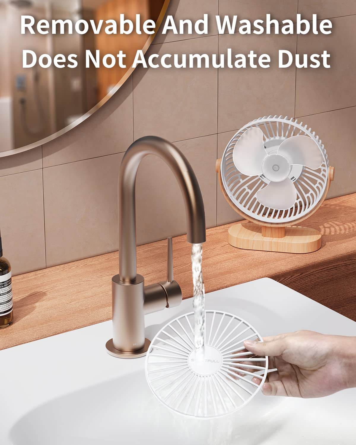 SWEETFULL 6.5 Inch USB Desk Fan - 3 Speed Portable Mini Fan with 360° Adjustable Head, Quiet Operation for Home, Office, Car & Travel - Perfect for Work Desks, Bedrooms, Dorm Rooms and Outdoor Adventures (White Wood Grain)