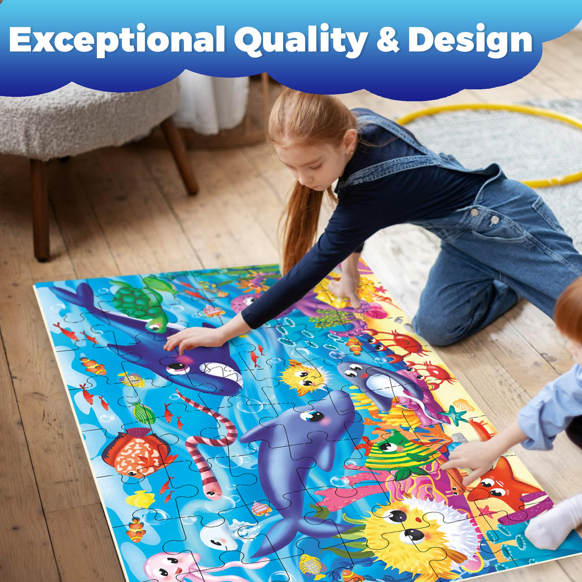 QUOKKA Giant 48-Piece Floor Puzzles for Kids Ages 2-6 | 2x3 Feet Large Educational Ocean Animal Puzzle Game for Toddlers & Preschoolers | Perfect for Birthday Gifts, Classroom Activities & Family Game Night