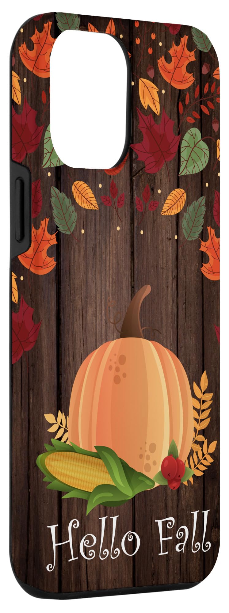 iPhone 12 Pro Max Case - Wooden Pumpkin & Autumn Leaves Design - Halloween Themed Protective Cover for Fall Season | Perfect for Halloween Parties, Thanksgiving Gatherings & Autumn Photography