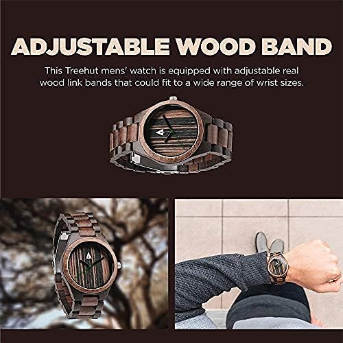 Treehut Men's Wooden Watch - Walnut & Ebony Wood Strap, Quartz Analog with Miyota Movement, Stainless Steel Back - Perfect for Casual Wear, Outdoor Activities & Unique Gifts