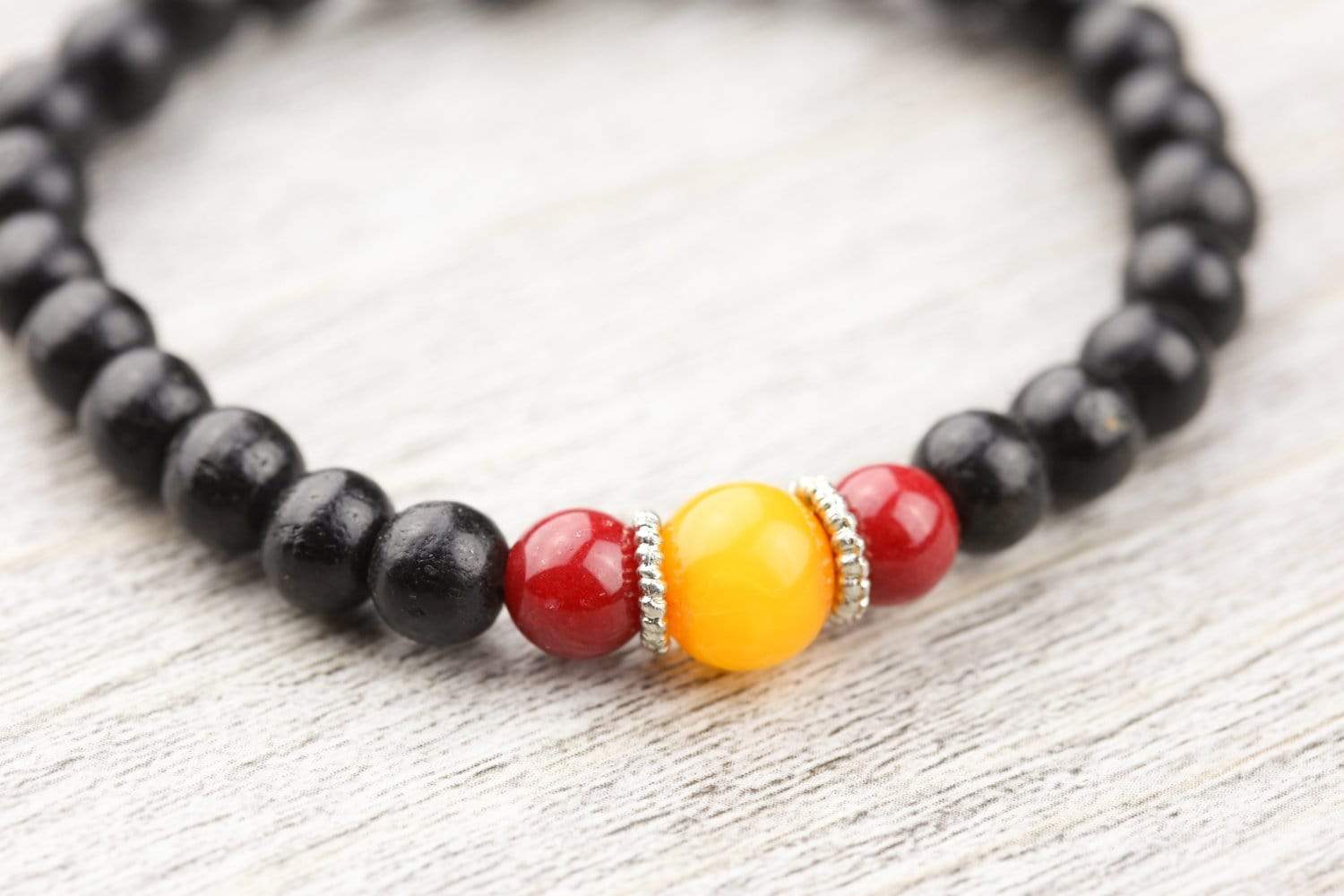 Amber Coral Rosewood Wrist Mala Bracelet - Handmade Buddhist Prayer Beads for Meditation, Yoga & Spiritual Healing