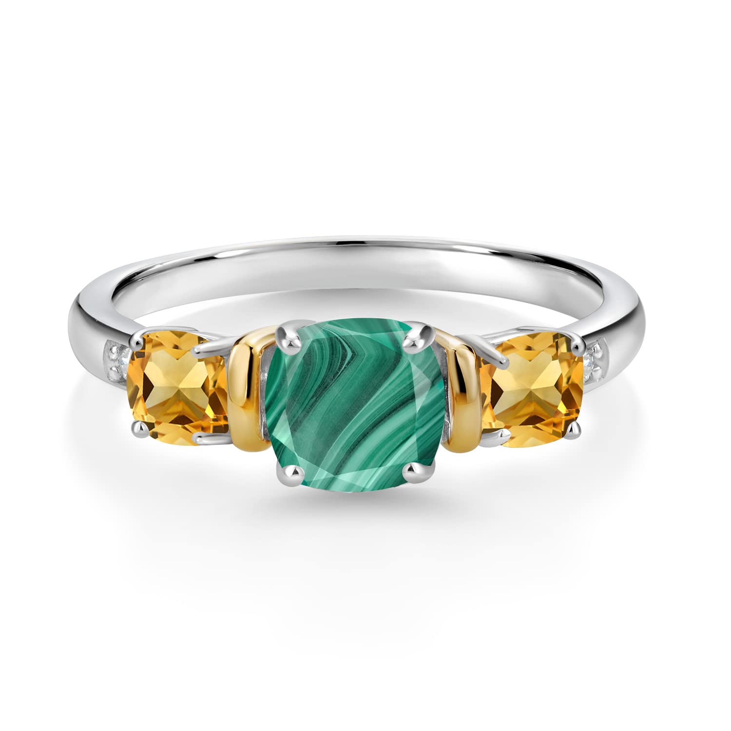 2.12Ct Green Malachite & Citrine Diamond Ring in 925 Silver & 10K Gold for Elegant Occasions