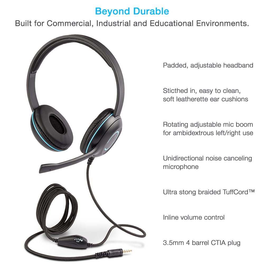 Cyber Acoustics AC-5002 3.5mm Stereo Headset 20-Pack with Noise Cancelling Microphone - Compatible with PC, Tablet, Cell Phone - Ideal for Classroom, Online Learning, Home Office & Remote Work (AC-5002-20)