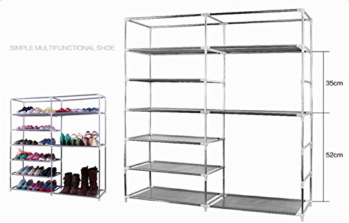 BNSPLY Double Row Non-Woven Fabric Shoe Rack - Holds 27 Pairs, Portable Shoe Storage Organizer with Durable Cover, Space-Saving Grey Shoe Shelf for Closet, Entryway, or Bedroom Organization