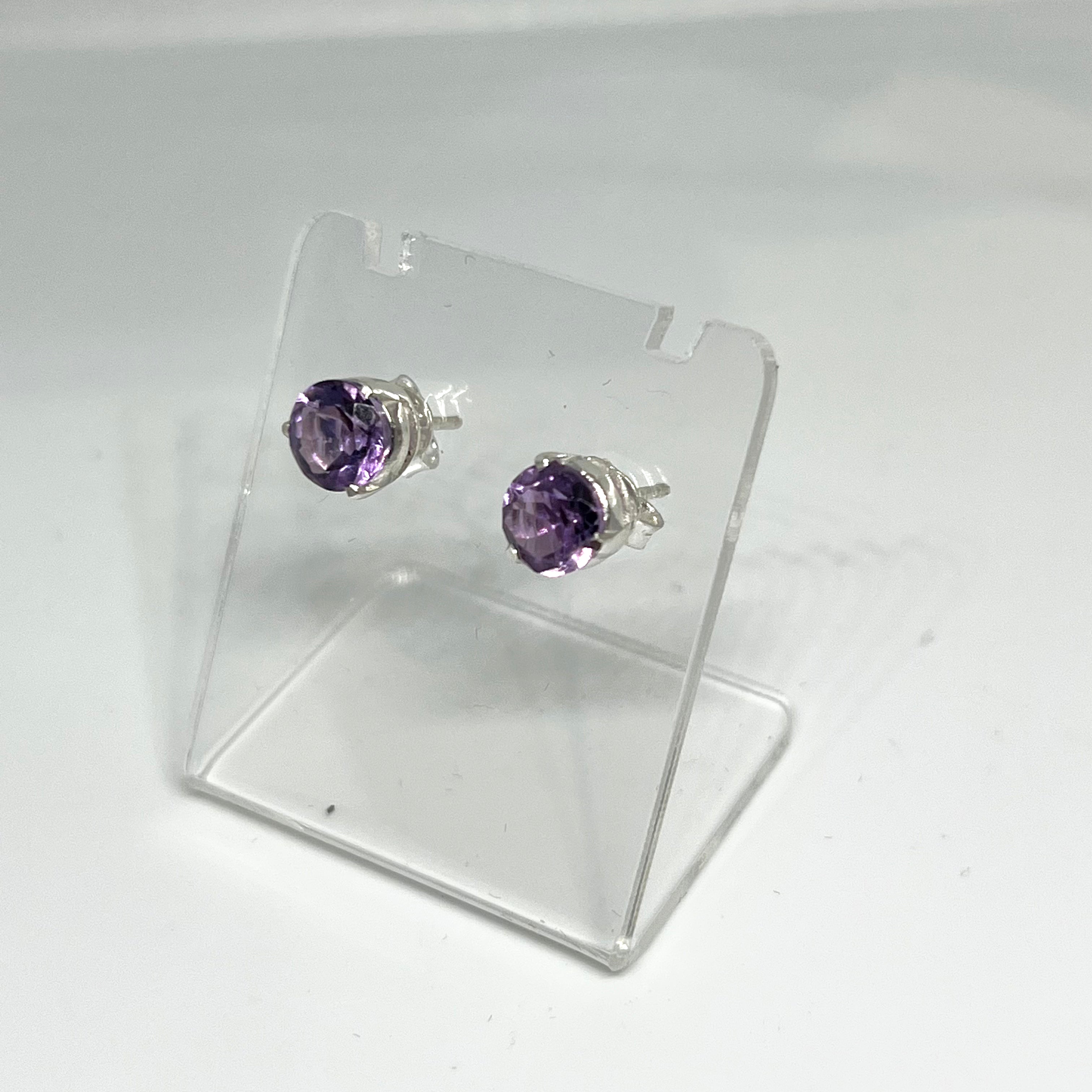 7mm Round Faceted Gemstone Stud Earrings - 3 Prong Set for Women (PSE006) | Perfect for Everyday Wear, Parties & Gifts