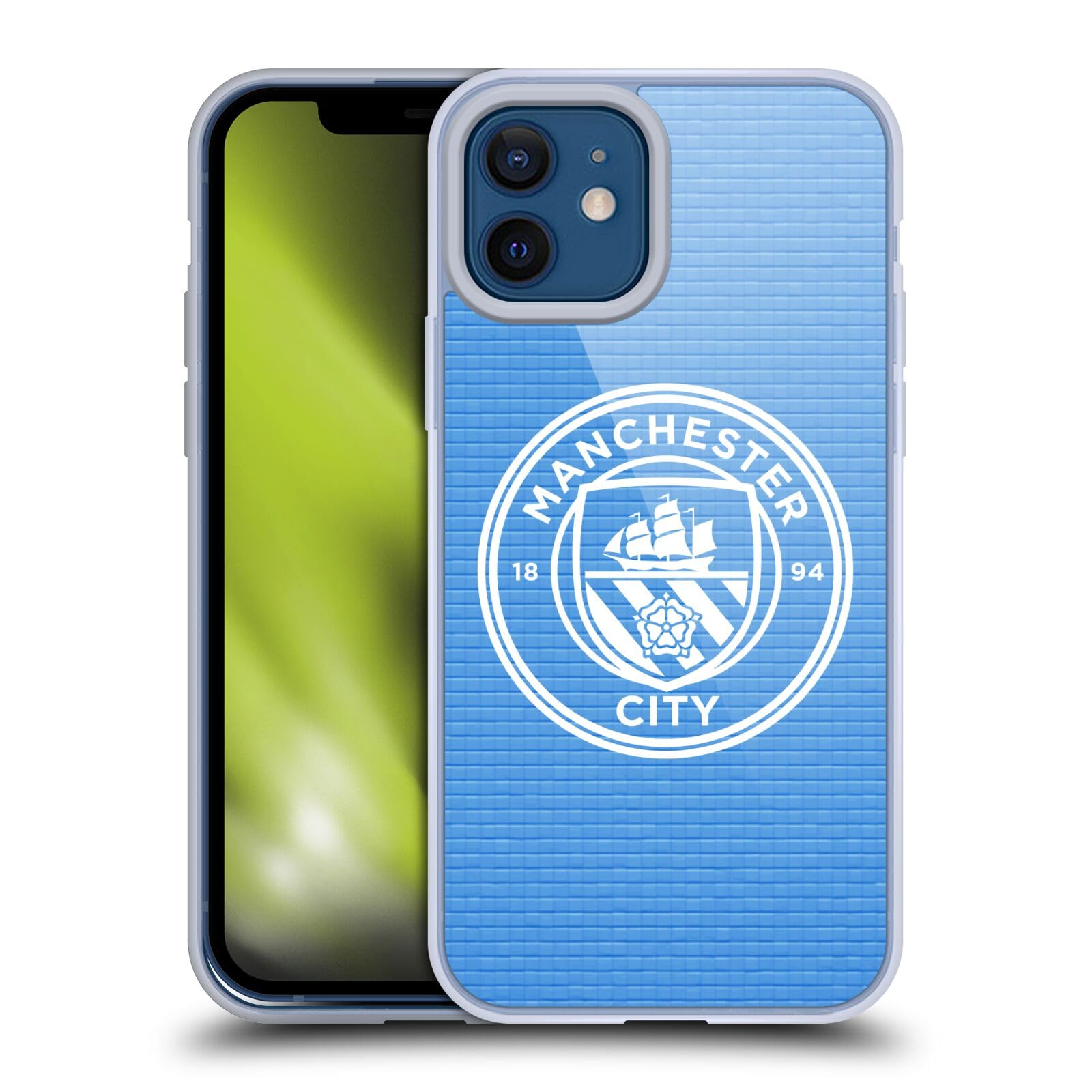 Official Manchester City FC Blue Tile White Mono Badge Pixel Soft Gel Case for iPhone 12/12 Pro - Durable Protective Phone Cover for Soccer Fans & Football Supporters - Perfect for Match Days & Team Pride