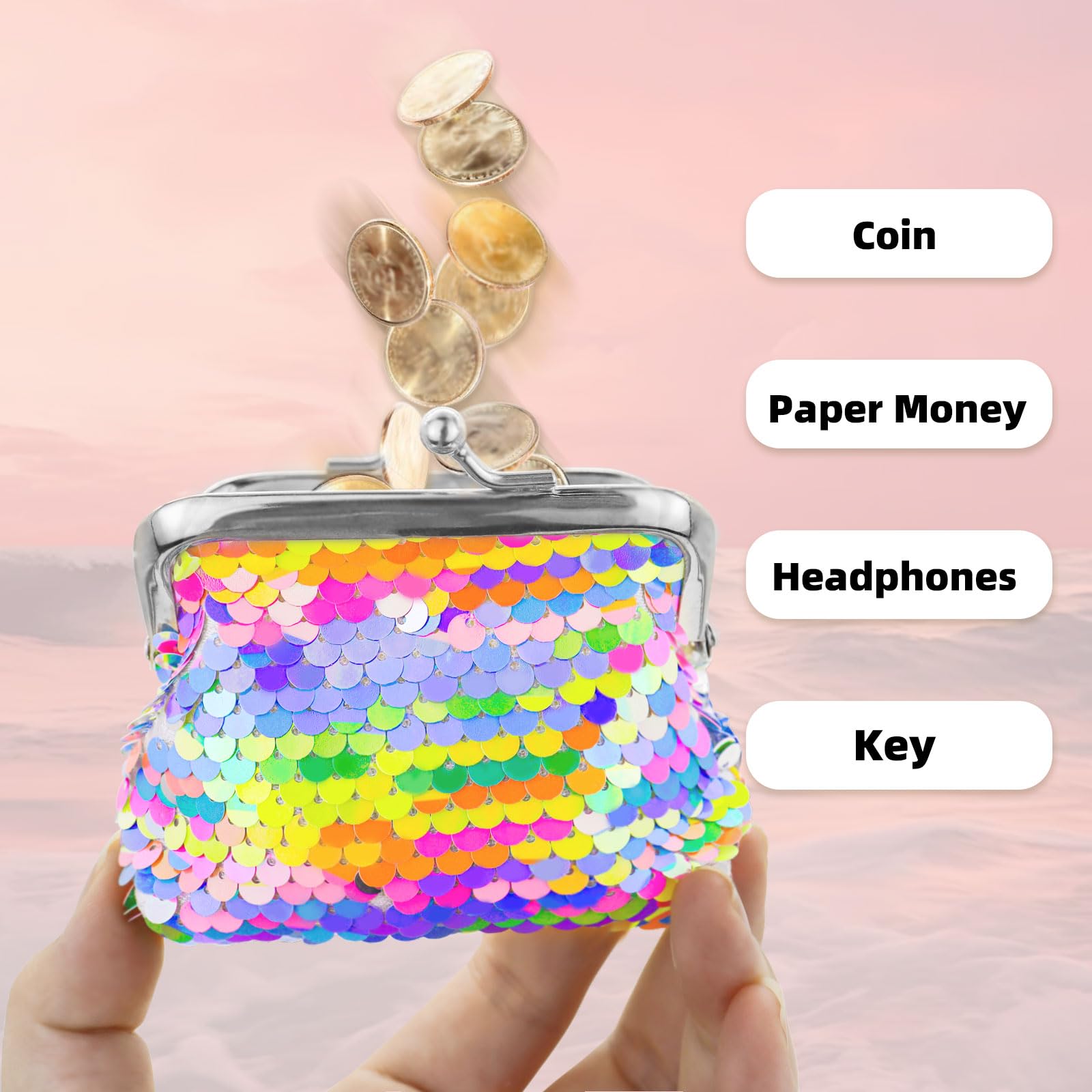 2 Packs Sequin Coin Purse with Kiss Lock - Cute Portable Wallet Pouch for Women & Girls - Holds Coins, Mini Lipstick, Keys - Perfect for Parties, Shopping & Travel Accessories