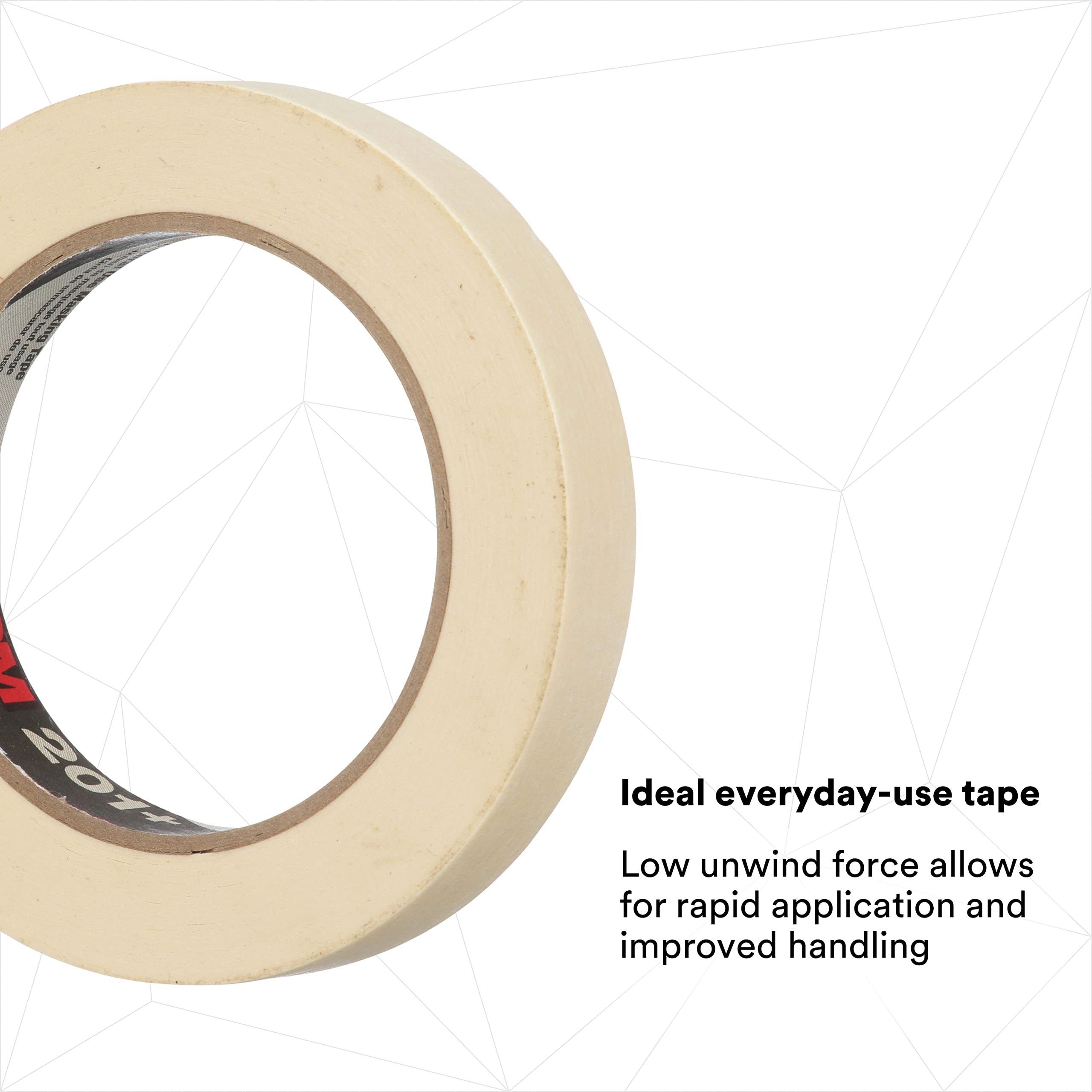 3M General Use Masking Tape 201+ - 18mm x 55m, Low Unwind, Clean Removal, Easy Tear, Crepe Paper Tape for Painting, DIY Projects, Home Repairs & Crafts - 48 Rolls/Case, Tan Color, 4.4 mil Thickness