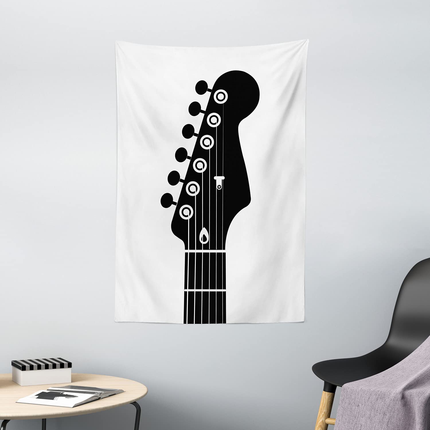 Ambesonne Guitar Tapestry Wall Art - Monochrome Half Guitar Design with Strings, 40x60 Inch Gray & White Musical Decor for Bedroom, Living Room, Dorm - Perfect for Music Lovers & Bohemian Style Rooms