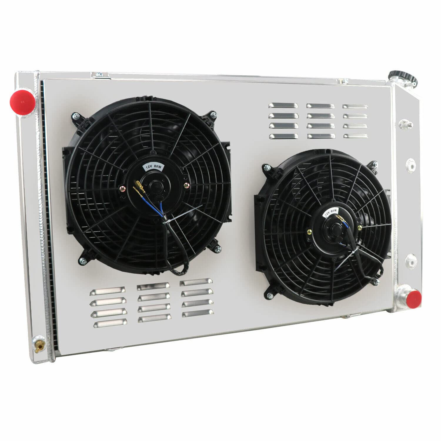 4 Row Aluminum Radiator Shroud with Fan Relay for 1973-1991 Chevy GMC C/K C10 C20 C30 C1500 C2500 C3500 Jimmy Blazer Truck Pickup Suburban - Heavy Duty Cooling for Off-Road & Towing