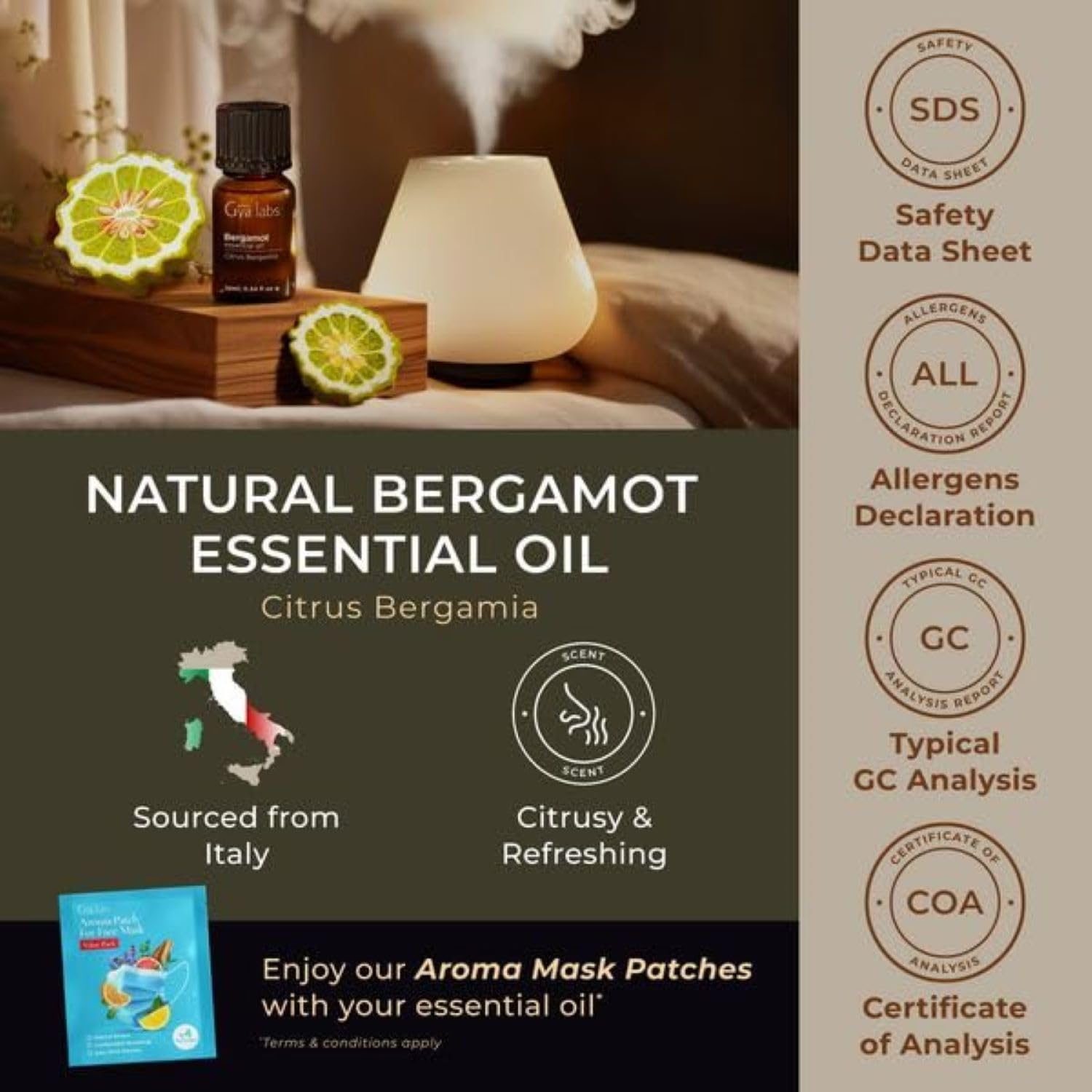 100% Pure Bergamot & Rosemary Essential Oil Set for Hair Growth - 2x0.34 fl oz Natural Aromatherapy Oils by Gya Labs - Perfect for Scalp Massage, DIY Hair Care & Relaxation Therapy