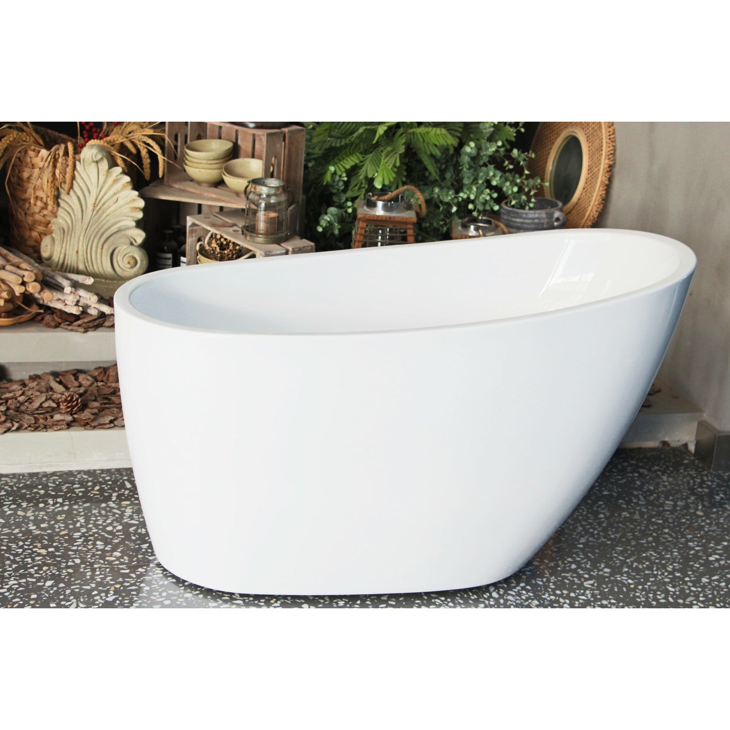 Aqua Eden 48 Inch Acrylic Oval Freestanding Bathtub - Glossy White Slipper Tub with Drain | Modern Soaking Tub for Spa-Like Relaxation in Master Bathroom