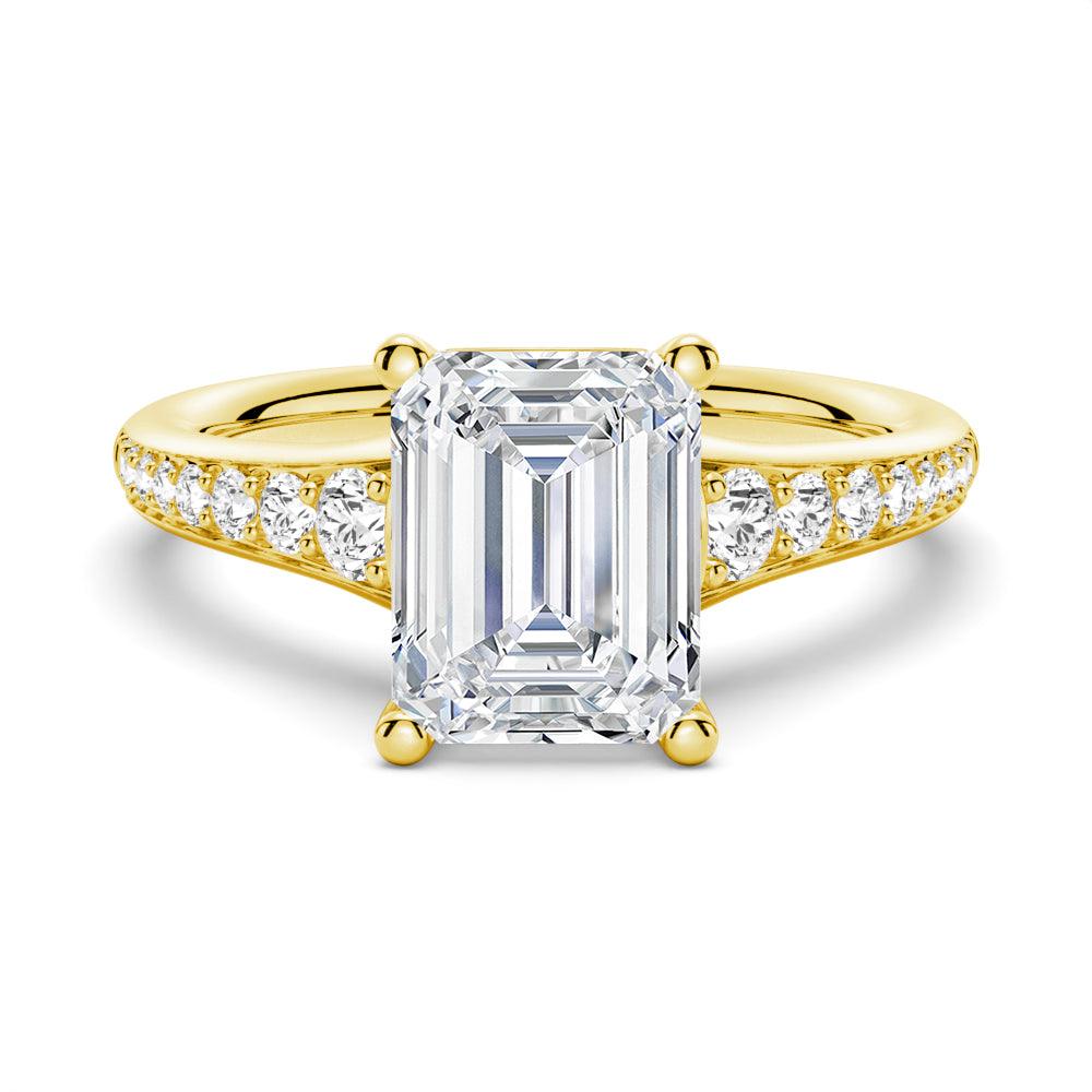 Vintage Emerald Cut Moissanite Engagement Ring With Graduated Band - Elegant Wedding Jewelry for Proposals, Anniversaries & Special Occasions