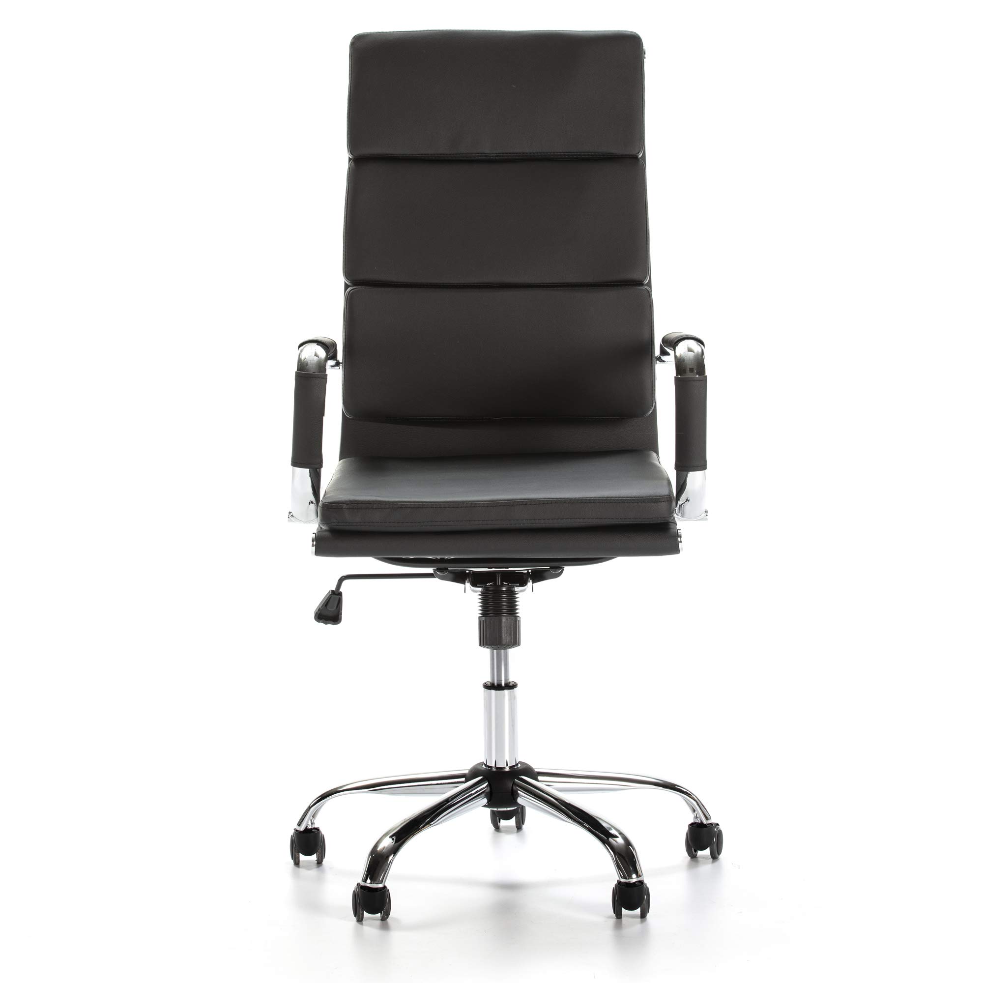 VS Venta-stock Morgan Black Synthetic Leather Office Chair - Adjustable Height, Reclining Executive Chair with Padded Headrest & Cushion, Ergonomic Design - Perfect for Home Office & Workspaces