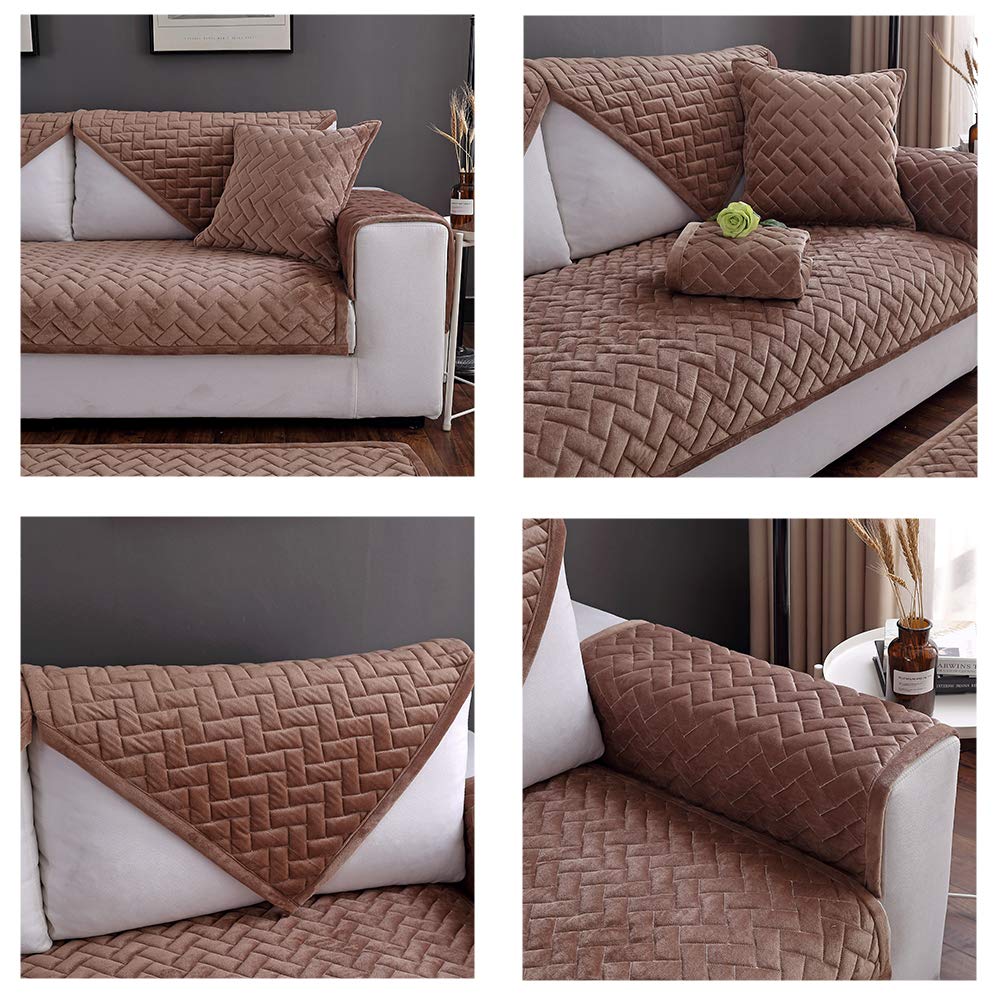Premium Velvet Sofa Cover for Sectional Couches - Anti-Slip Pet-Friendly Furniture Protector (36