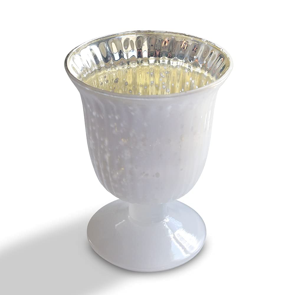 Emma Mercury Glass Urn Candle Holder Set of 6 - Pearl White Tea Light Holders for Home Decor, Wedding Centerpieces & Party Decorations - Elegant Mercury Glass Votive Candleholders for Tablescapes, Mantel Displays & Romantic Ambiance