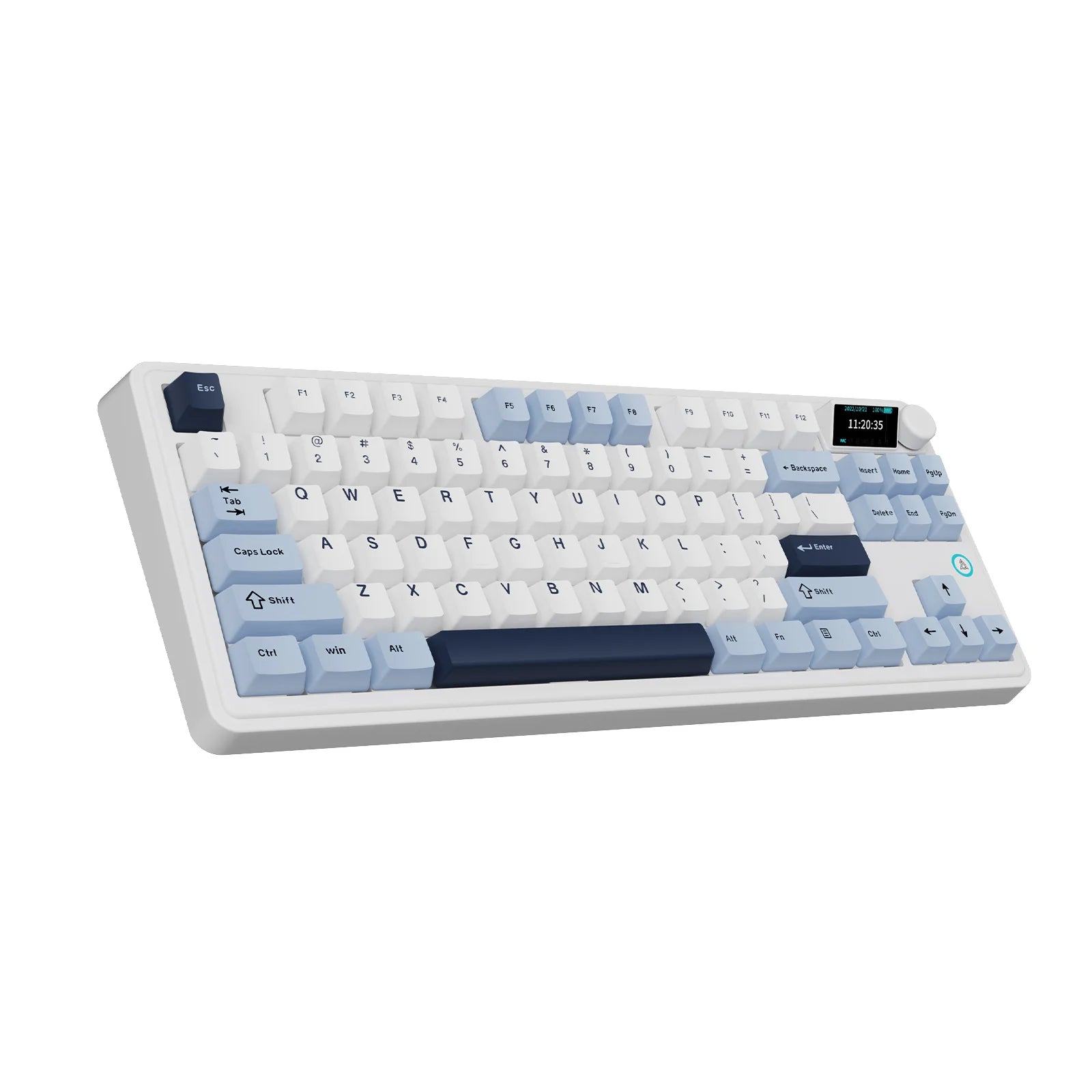 AJAZZ AK870 Plus White & Blue RGB Mechanical Keyboard with Screen - Wired & Wireless (Maillard Switch) - Gaming, Office & Typing Enthusiasts