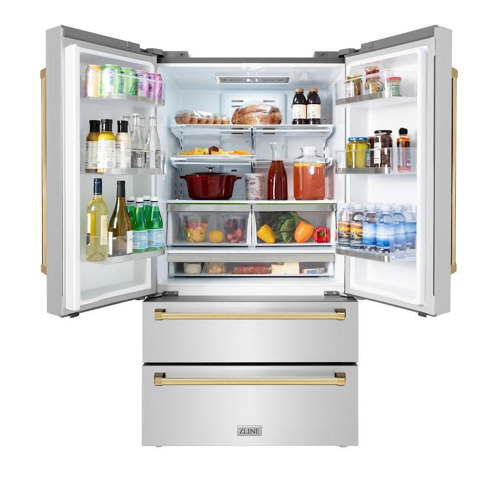 ZLINE Autograph Edition 48-inch Stainless Steel Kitchen Package - Dual Fuel Range, Range Hood, Dishwasher & Refrigerator with Polished Gold Accents | Premium Luxury Kitchen Appliances for Modern Homes (4KAPR RARHDWM48 G)