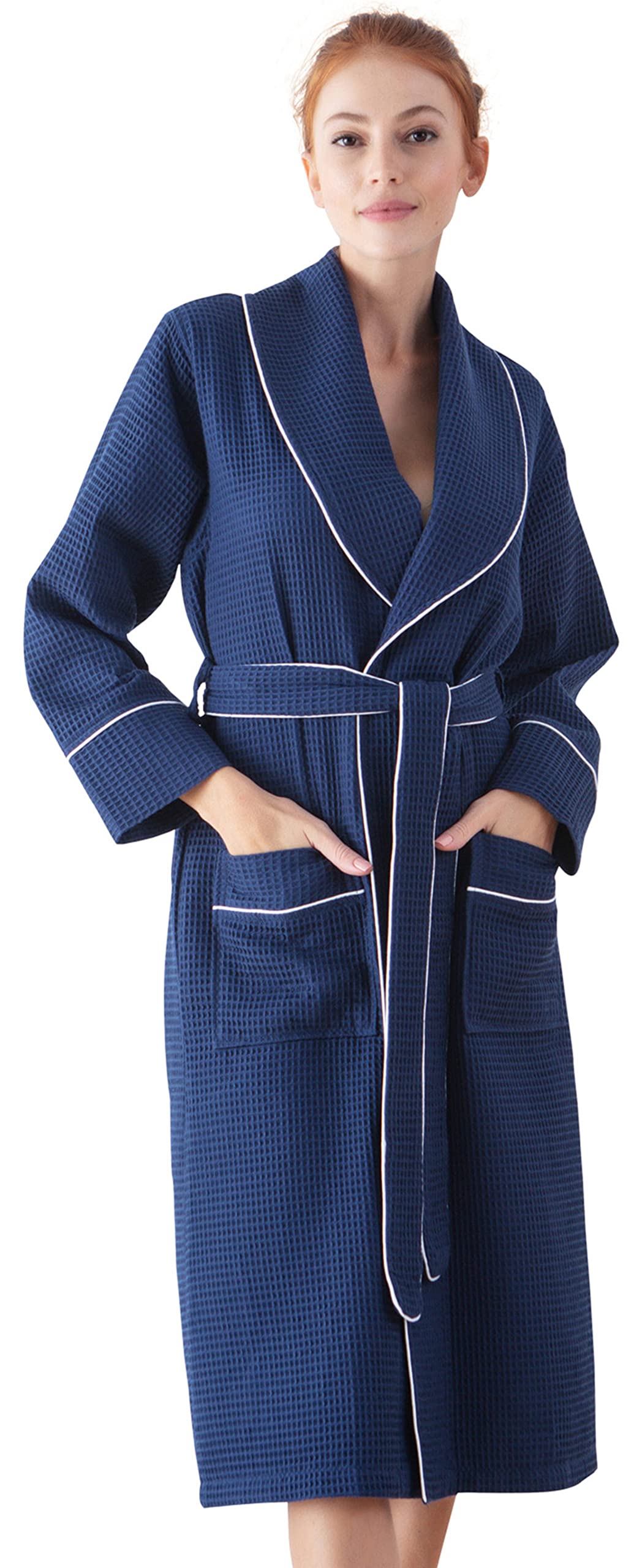 SEYANTE Women's Luxury Waffle Shawl Collar Hooded Robe - Ultra Soft Lightweight Long Bathrobe for Spa, Sleepwear & Lounge Wear - Perfect for Relaxation at Home, After Shower & Self-Care Moments