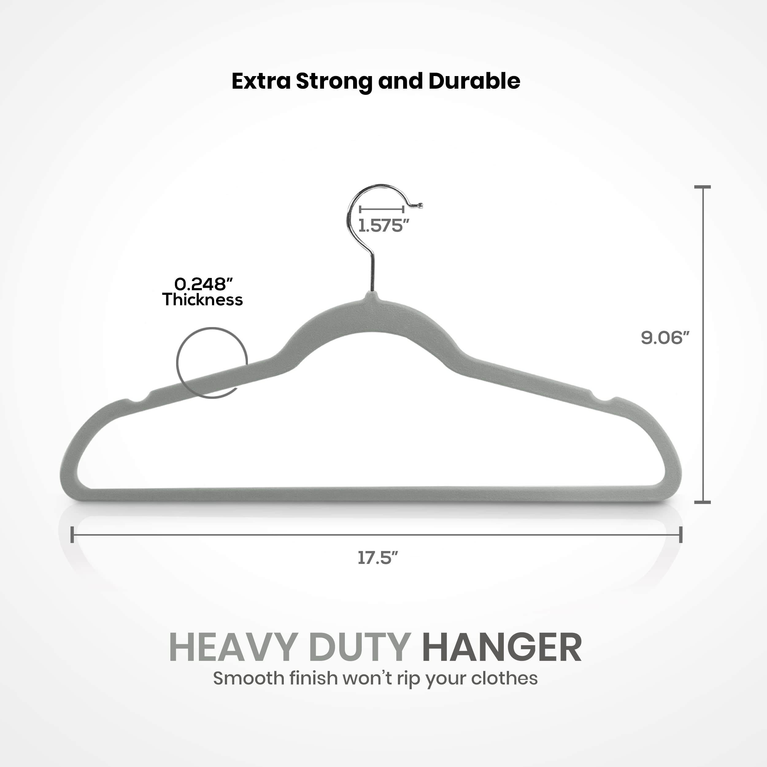 50 Pack Velvet Non-Slip Clothes Hangers with 360° Rotating Hook - Space Saving Heavy Duty Coat & Pants Hangers for Closet Organization - Perfect for Wardrobe, Dry Cleaning & Travel Use (Grey)