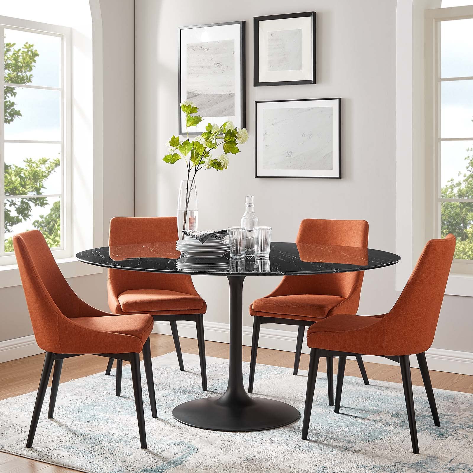 Modway Lippa 60 Inch Modern Dining Table in Black - Perfect for Small Spaces, Kitchens & Dining Rooms