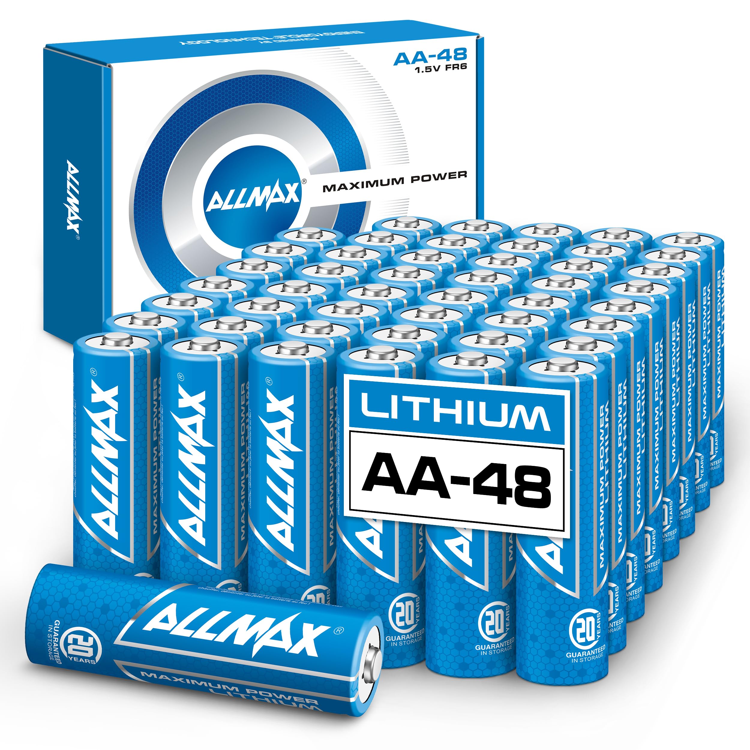 Allmax AA Lithium Batteries (48 Count) – Long-Lasting, Leakproof, 20-Year Shelf Life, High Performance – Ideal for Blink Security Cameras, Smoke Detectors & Wireless Devices (1.5V)