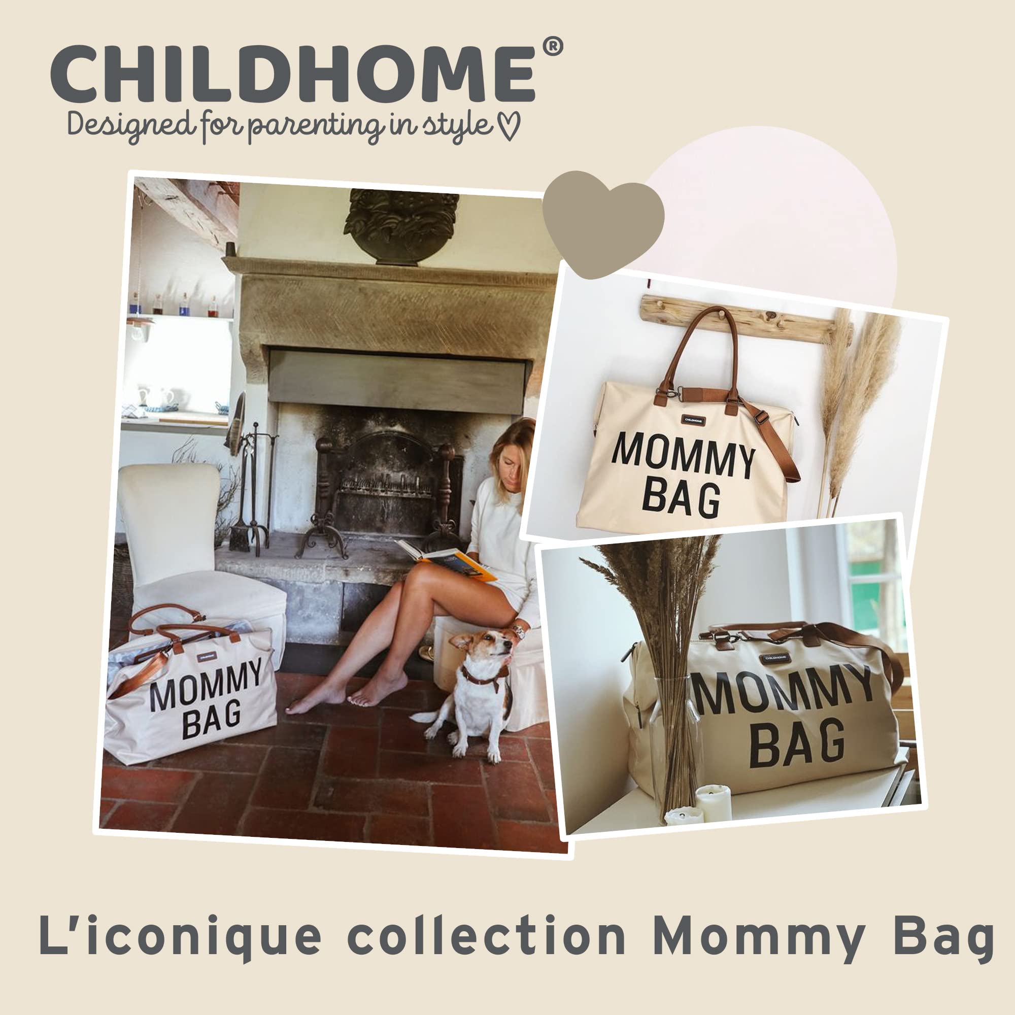 **The Original Mommy Bag by Childhome - Large Baby Diaper Bag, Hospital & Travel Tote for Moms - Pregnancy Must Haves in Off White & Black - Perfect for Hospital Visits, Daycare Trips & Family Outings**