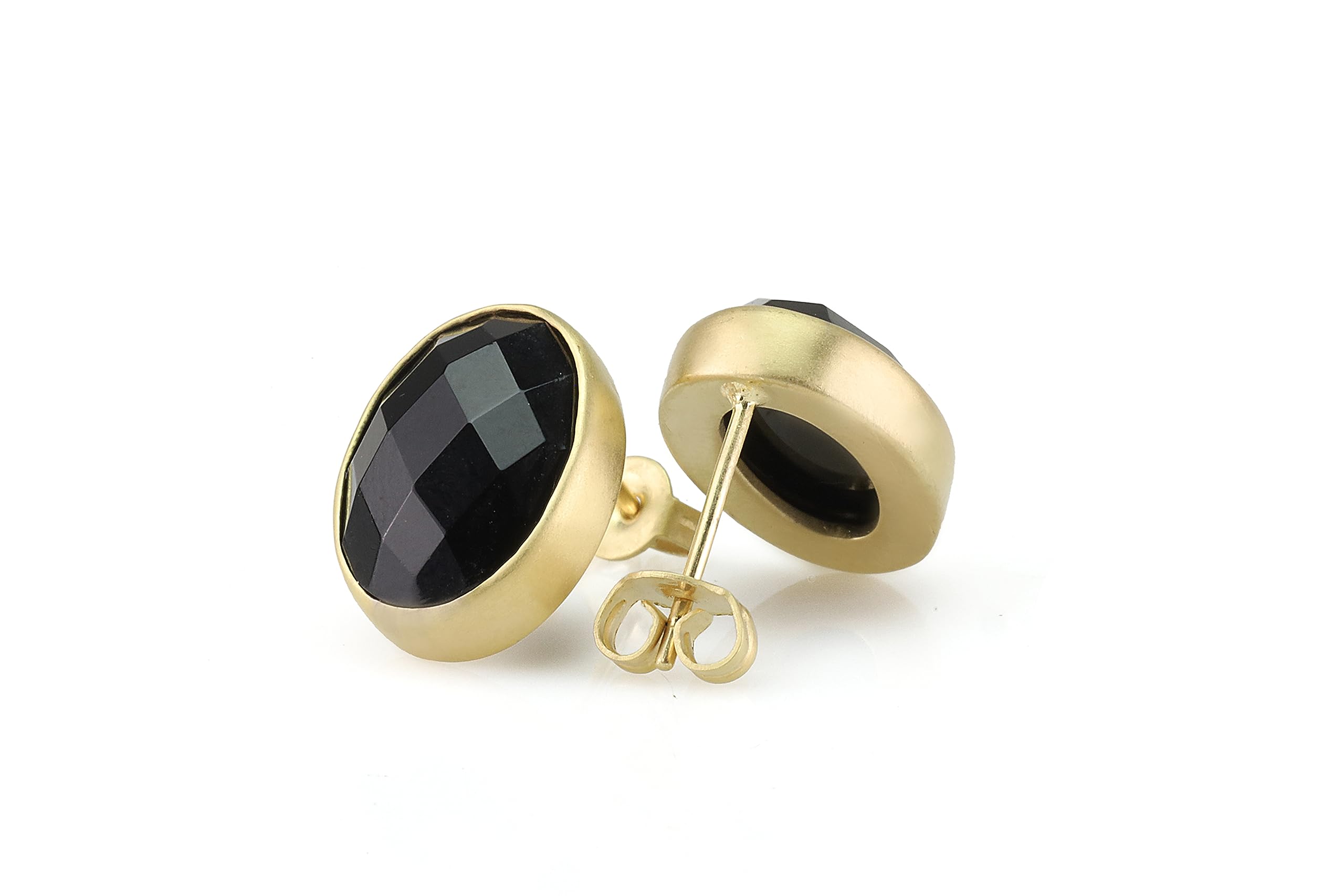 Black Onyx Stud Earrings in 18k Gold Vermeil - Minimalist Oval Gemstone Jewelry with Gold Bezel Setting - Perfect for Everyday Wear, Office & Special Occasions